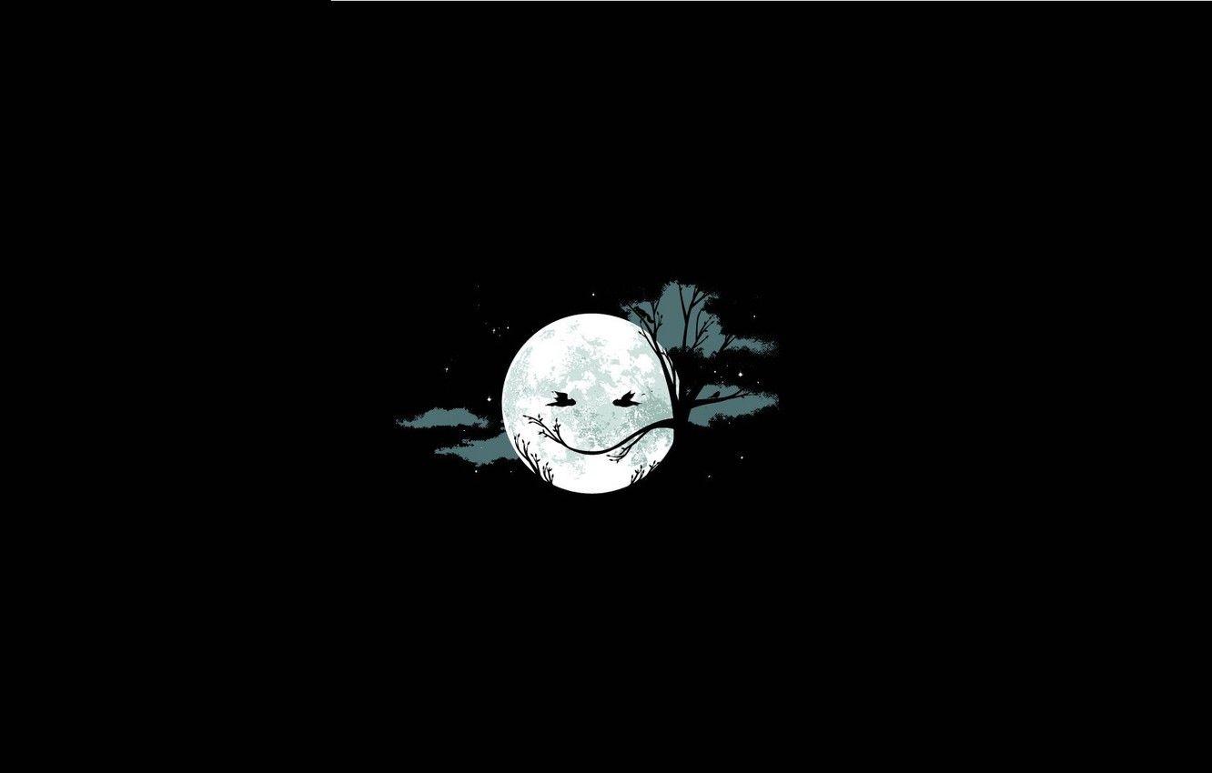 1332x850 Wallpaper Minimalism, Tree, The moon, Birds, Branch, Black, Moon, Stars, Art, Stars, Birds, Art, Black, Minimalism, Trees, The Wallpaper image for desktop, section минимализм