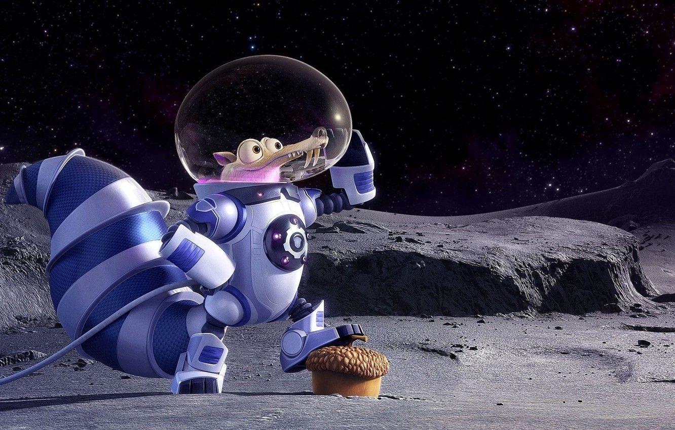 1332x850 Wallpaper cinema, Ice Age, moon, stars, cartoon, movie, animal, planet, nuts, film, pose, squirrel, galaxies, cosmonaut, 20th Century Fox, sugoi image for desktop, section фильмы