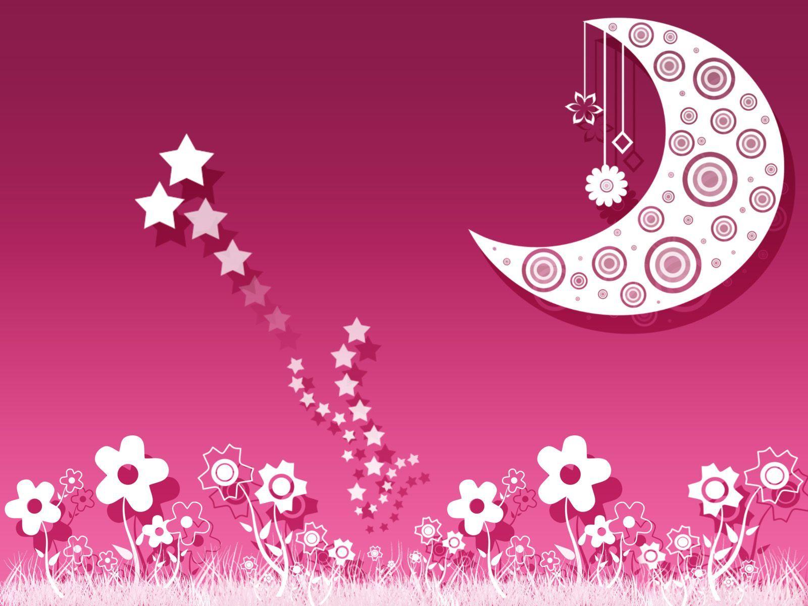 1600x1200 Google Image Result For Download 60671243 Flowers__Moon_and_Stars_by_lilny. Pink Wallpaper, Pretty Phone Wallpaper, Tinkerbell Wallpaper