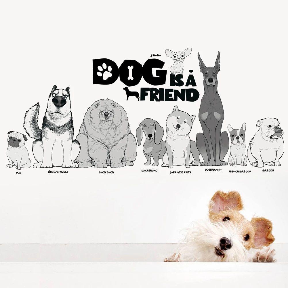 1001x1001 Wallpaper Sticker Dog Family Removable Waterproof Cartoon Dog is a Friend Sticker Kids Home Decor Wallpaper For Living Room. Wall Stickers