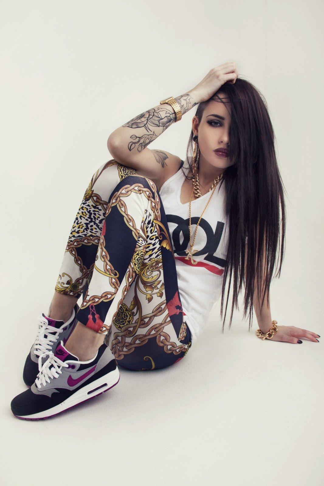 1066x1599 brunettes, tattoos, women, long hair, trainers, white background, Emo Girls wallpaper
