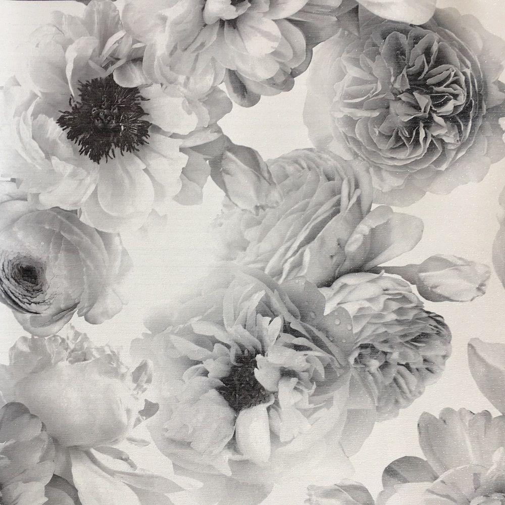 1000x1000 Arthouse Diamond Bloom Black And White Flower Glitter Floral Wallpaper 257001. White flower wallpaper, Black floral wallpaper, Vintage floral wallpaper