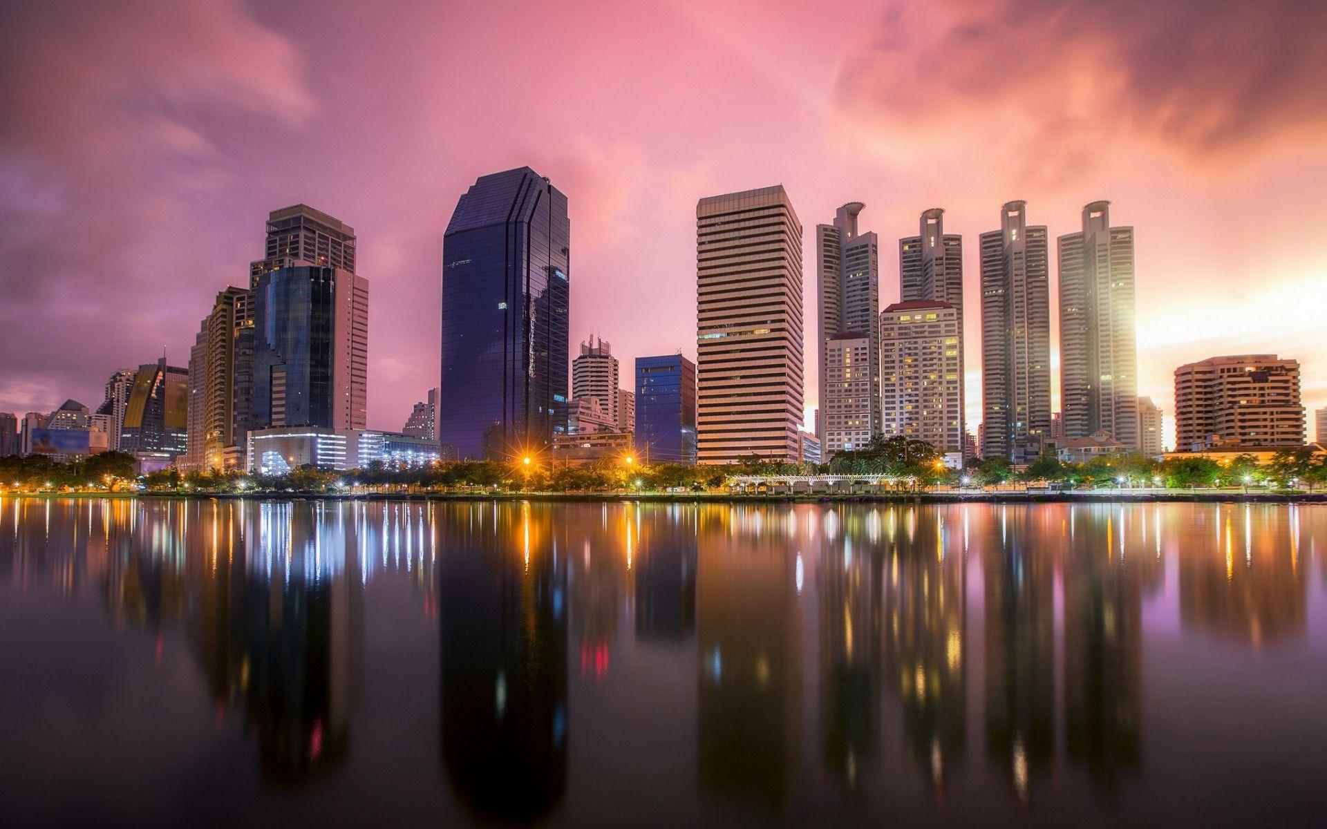 1920x1200 Download wallpaper Bangkok, sunset, skyscrapers, modern buildings, cityscape, Thailand for desktop with resolution 1920x1200. High Quality HD picture wallpaper