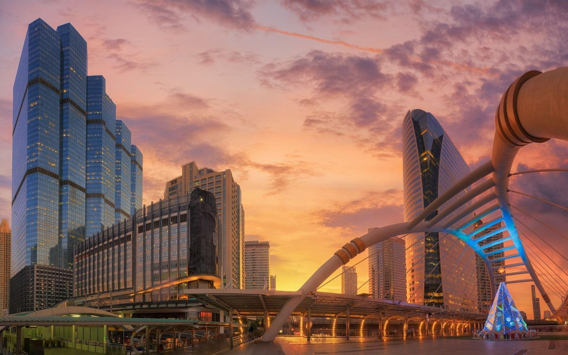 1920x1200 Wallpaper Thailand, Bangkok, clouds, sunset, buildings 1920x1200 HD Picture, Image