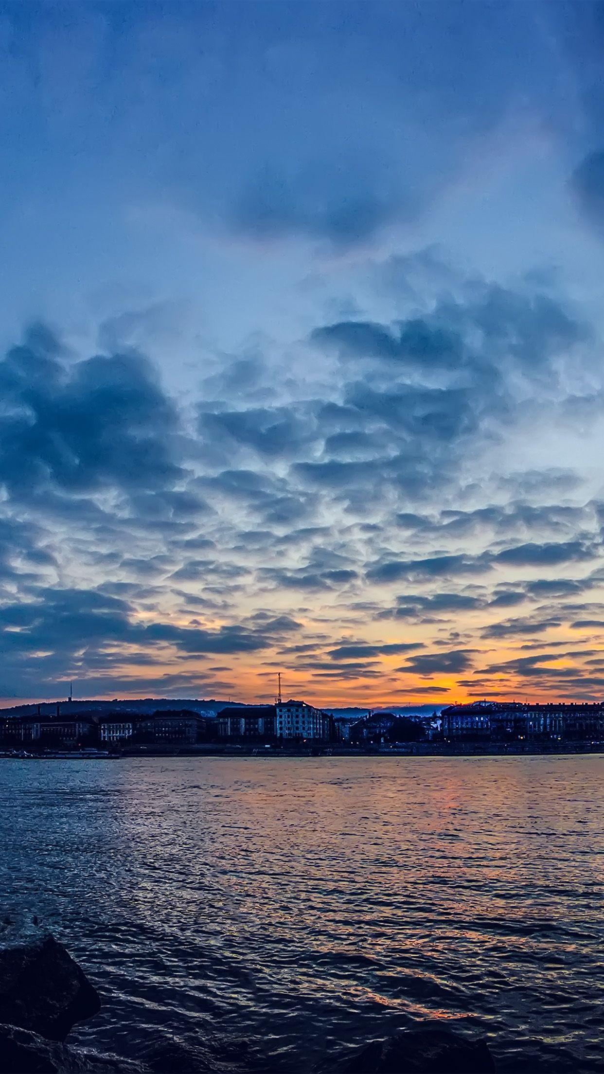 1242x2208 City River Lake Cloudy Sunset Wallpaper