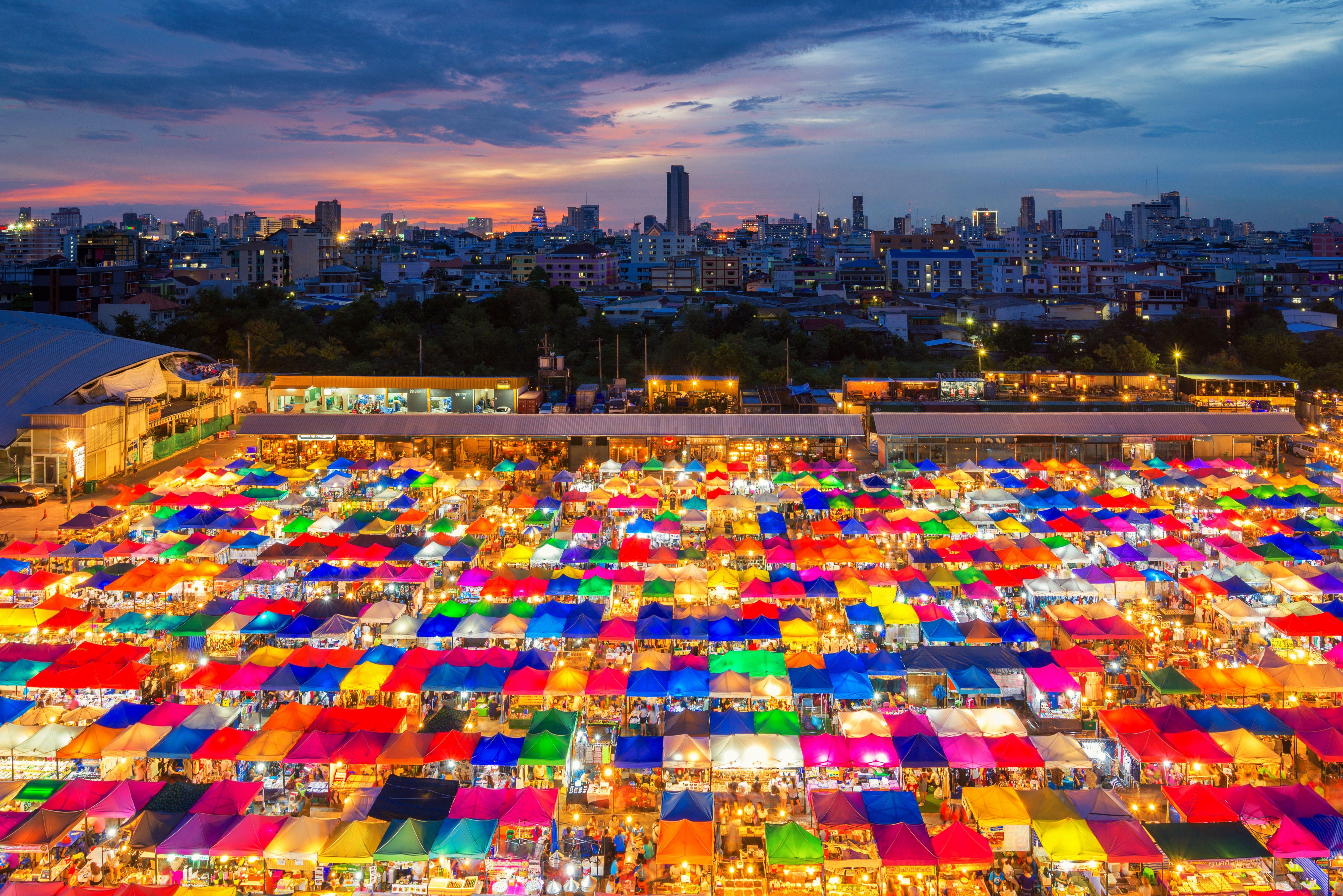 5394x3601 architecture, Building, Cityscape, Colorful, Bangkok, Thailand, Sunset, Evening, Lights, Markets Wallpaper HD / Desktop and Mobile Background