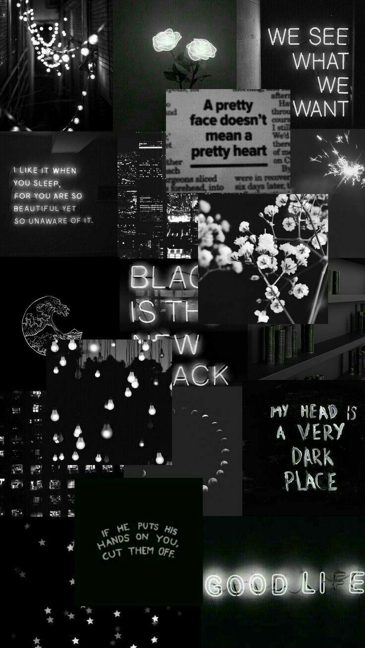 736x1308 black and white aesthetic moodboard and collage with moody florals and neon signs. Wallpaper gelap, Wallpaper estetika, Wallpaper samsung