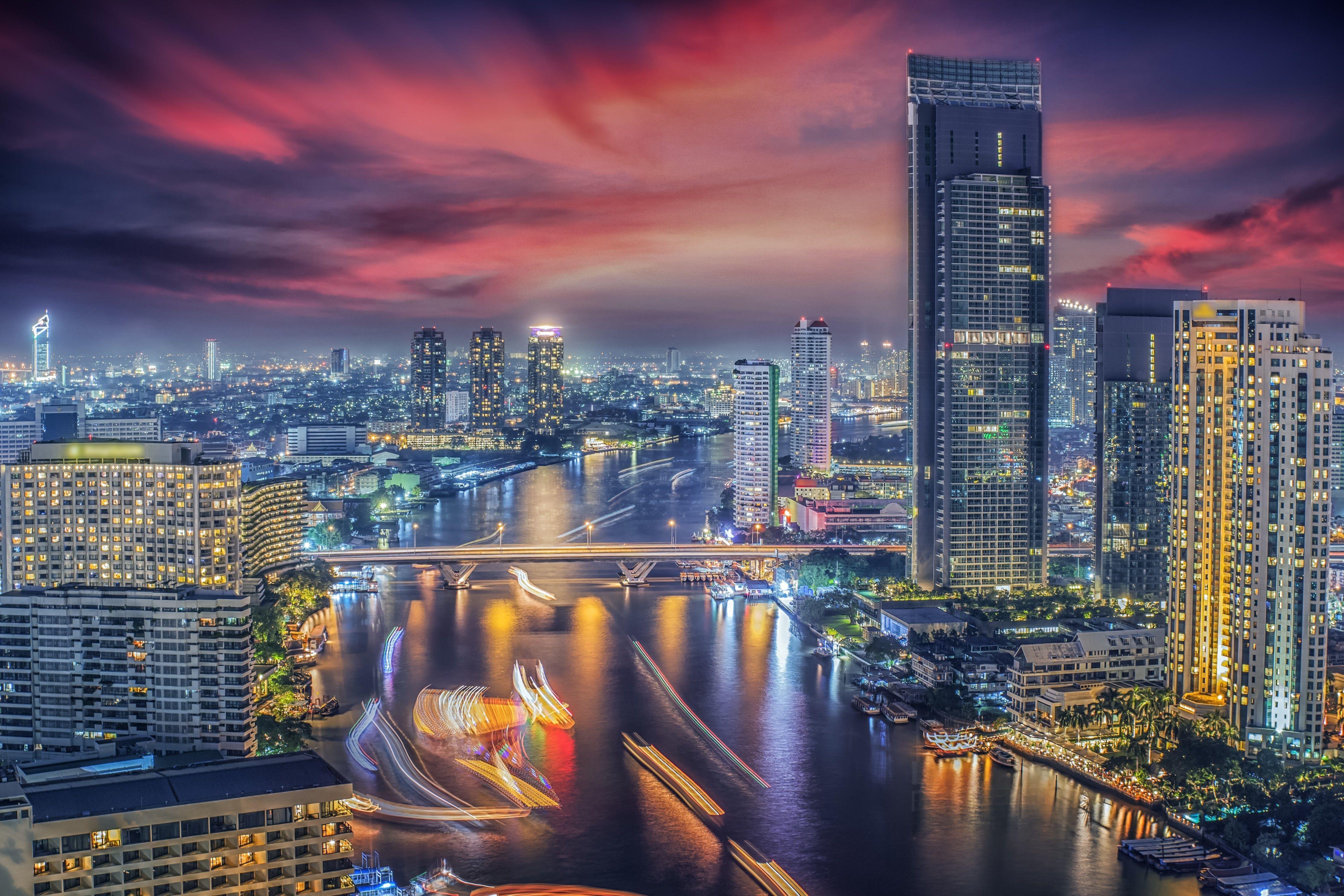 4500x3000 Wallpaper River, Sky, Timelapse, Cityscape, Bangkok, Thailand, Buildings