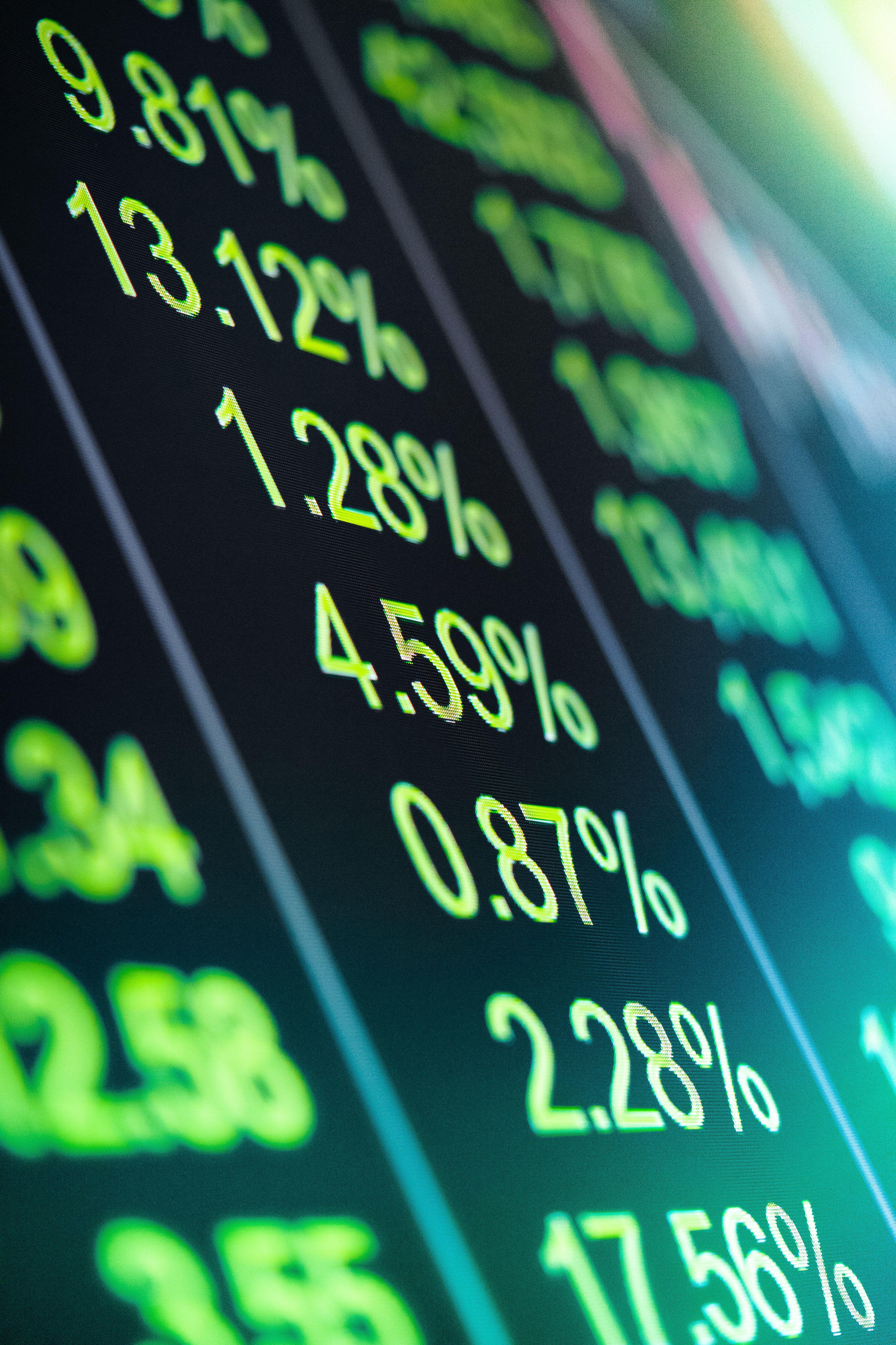 4000x6000 Stock Market Trading Digital Blackboard with Green Numbers Free
