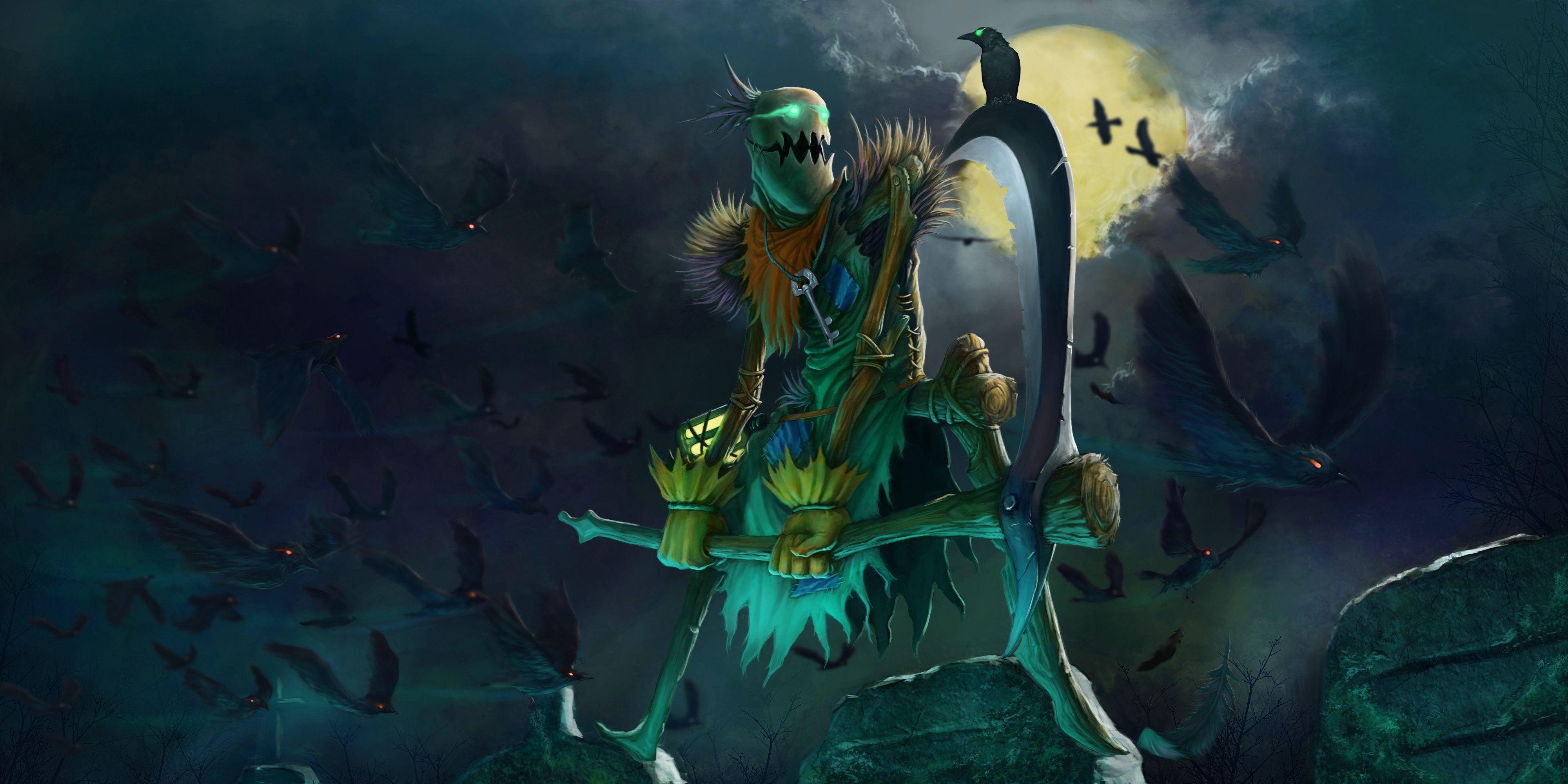 4000x2000 video games scythe funny league of legends artwork fiddlesticks crows 4000x2000 wallpaper