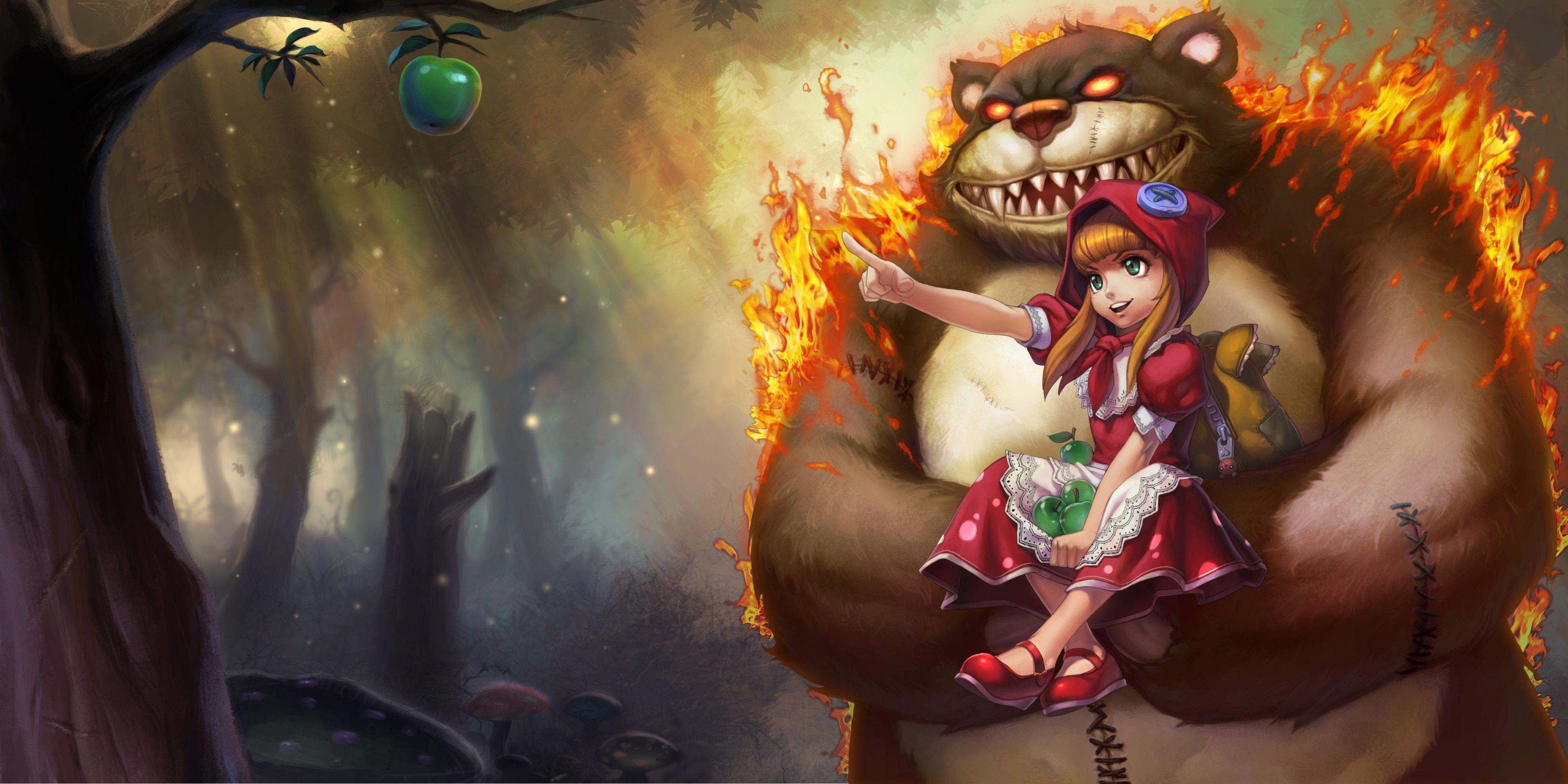 4000x2000 video games league of legends artwork apples annie the dark child 4000x2000 wallpaper