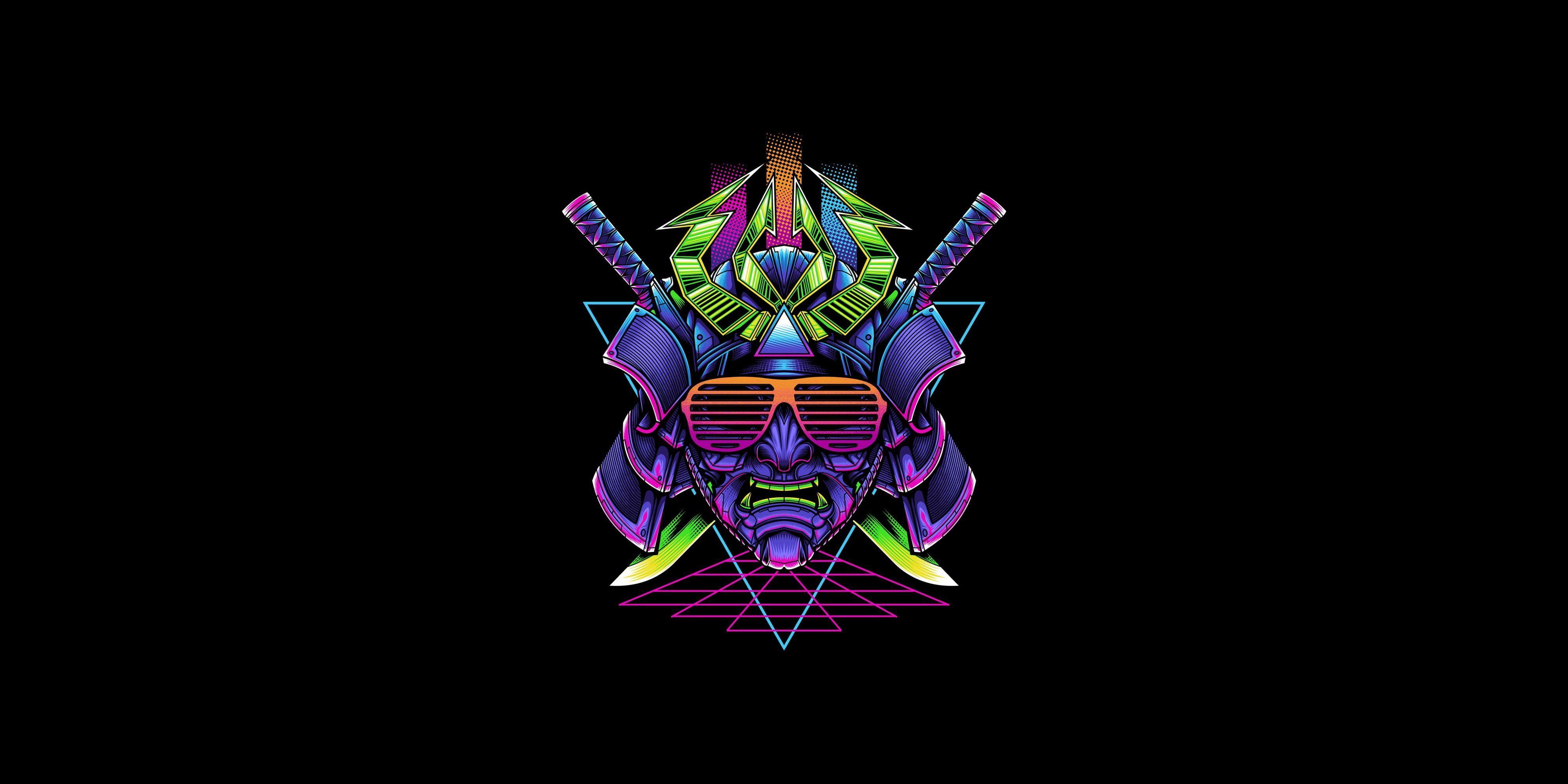 4000x2000 Neon, artwork, minimalism, simple background, samurai. Samurai wallpaper, Simple background, Neon artwork