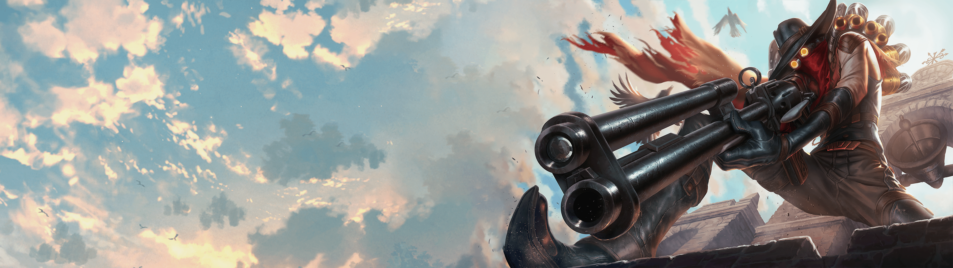 3840x1080 Made Jhin's High Noon splash art into a dual screen wallpaper