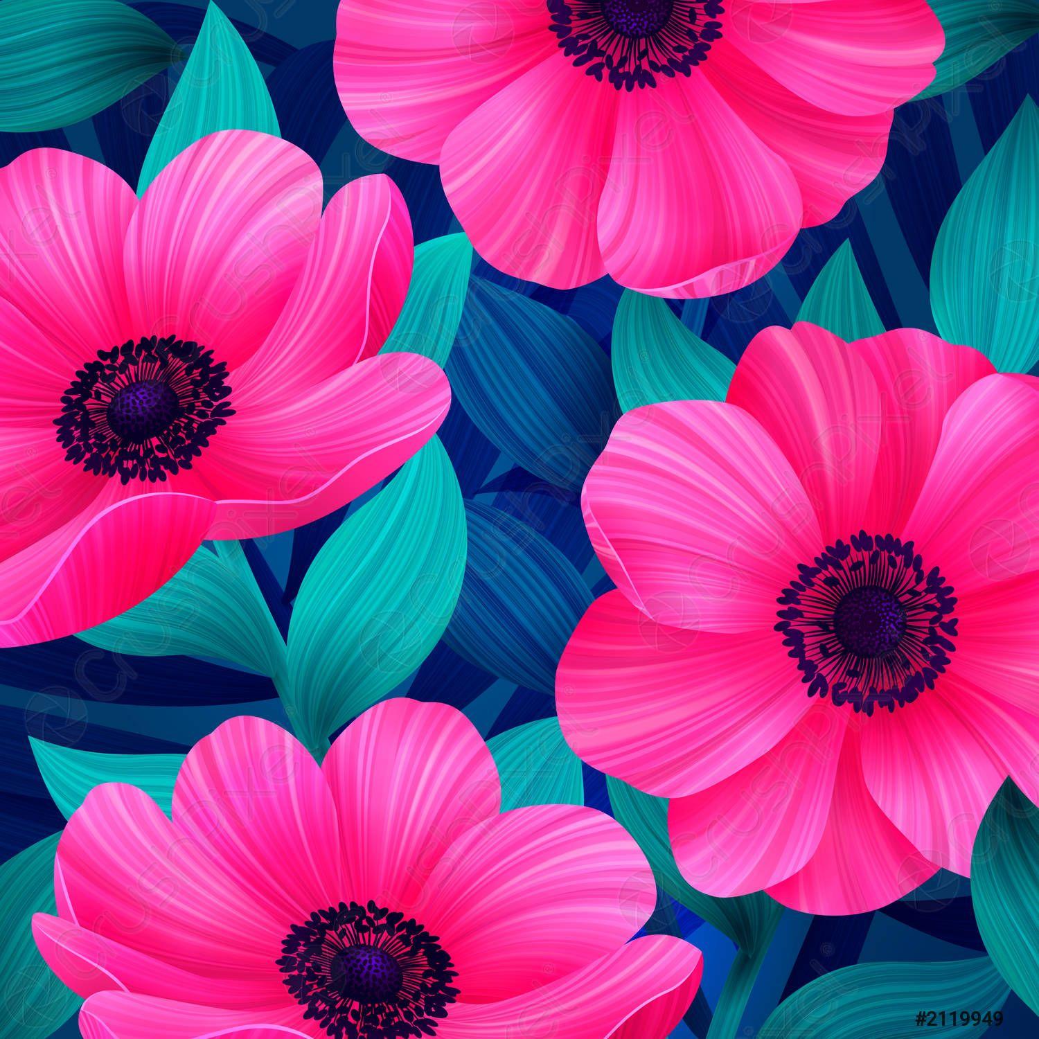 1500x1500 Luminous tropical background with pink and coral flowers Beautiful anemones