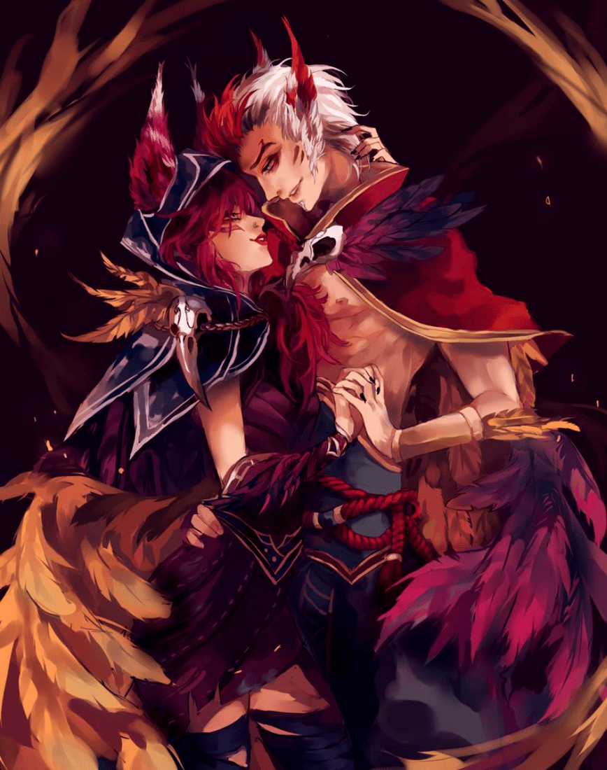 868x1100 LOL, League Of Legends, Fan Art, Wallpaper, Campeões, Rakan e Xayah, by Prangty. Lol league of legends, Champions league of legends, League of legends characters