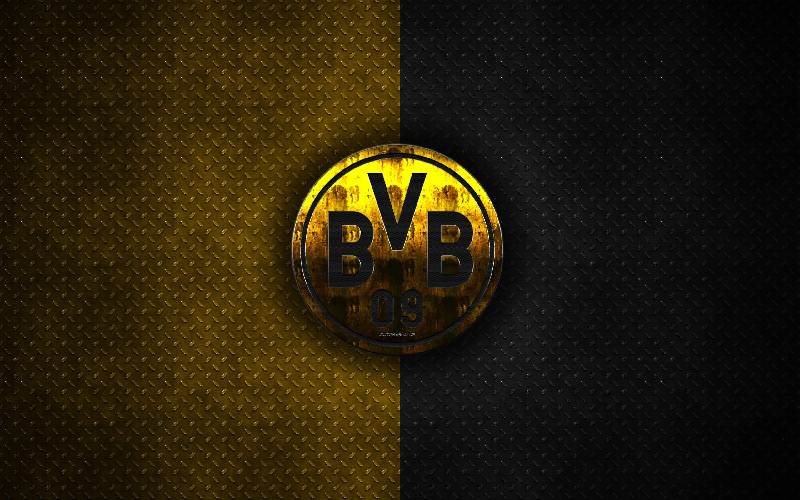 2560x1600 Download wallpaper Borussia Dortmund, BVB, 4k, metal logo, creative art, German football club, Bundesliga, emblem, yellow black metal background, Dortmund, Germany, football for desktop with resolution 2560x1600. High Quality HD picture wallpaper