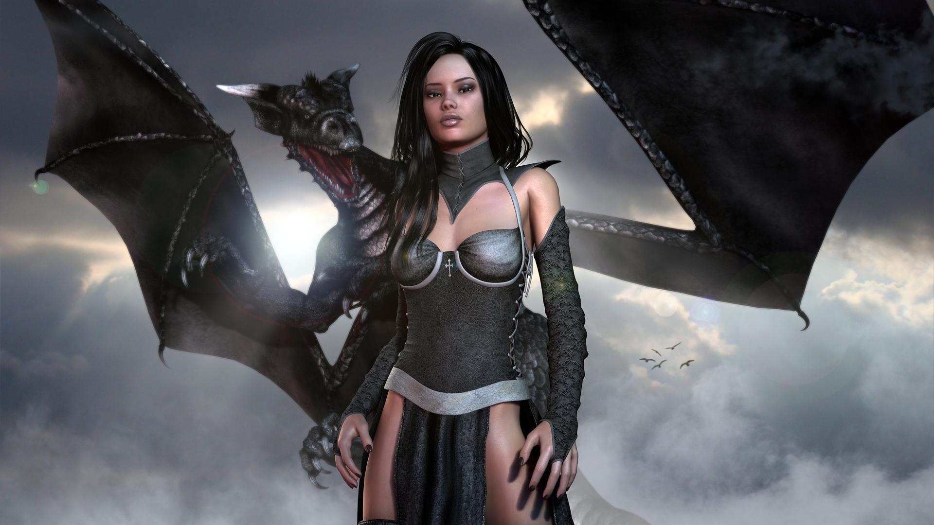 1920x1080 Full HD Wallpaper gothic girl black dragon, Desktop Background HD 1080p