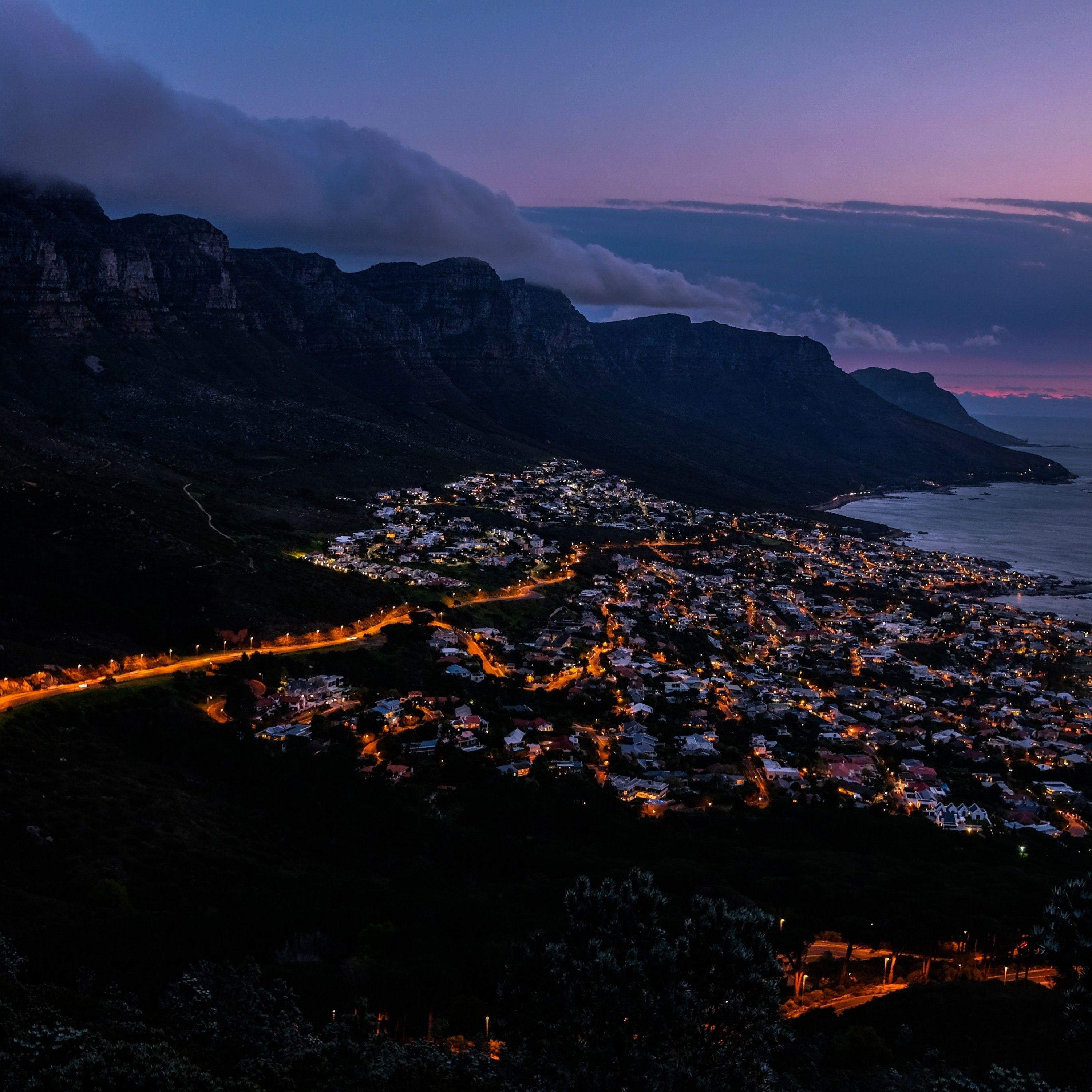 3000x3000 Download 3000x3000 South Africa, Village, Lights, Night, Clouds Wallpaper