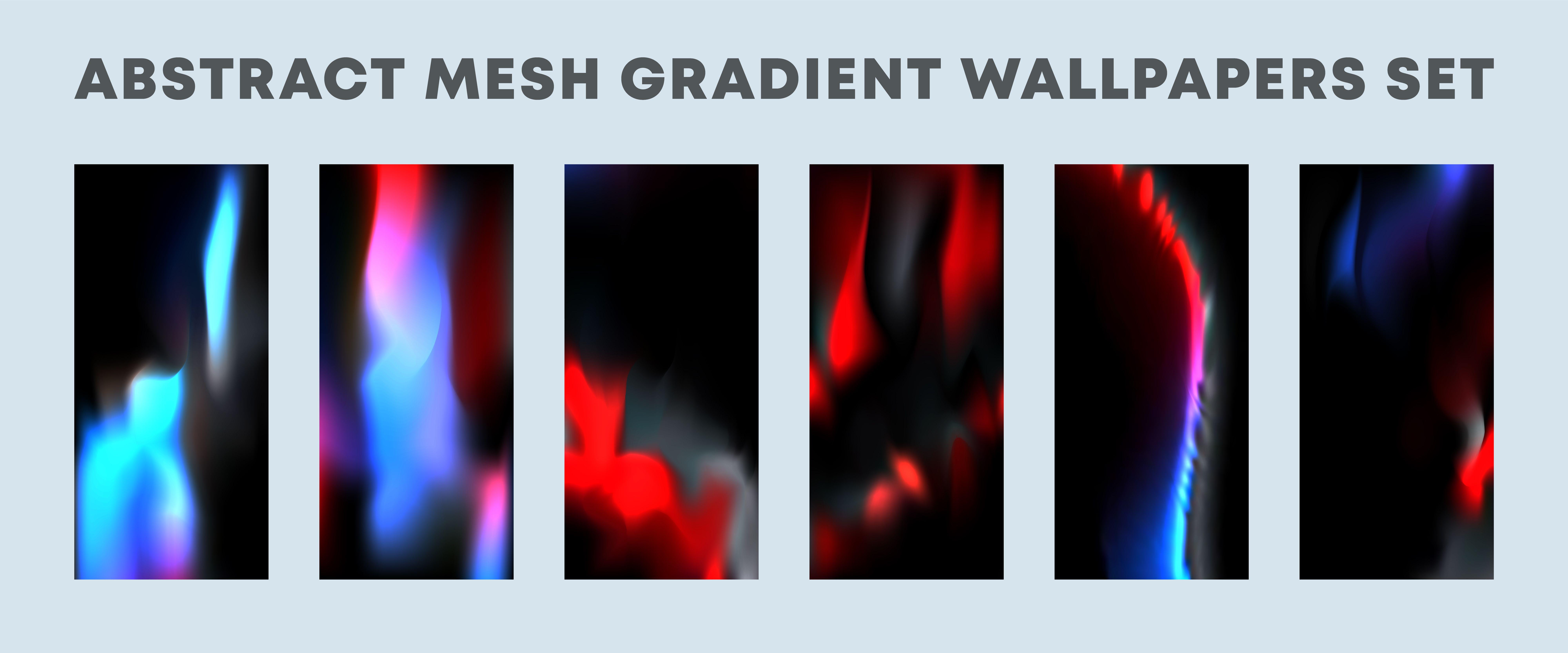 8000x3333 Set of red, blue, black mesh gradient wallpaper