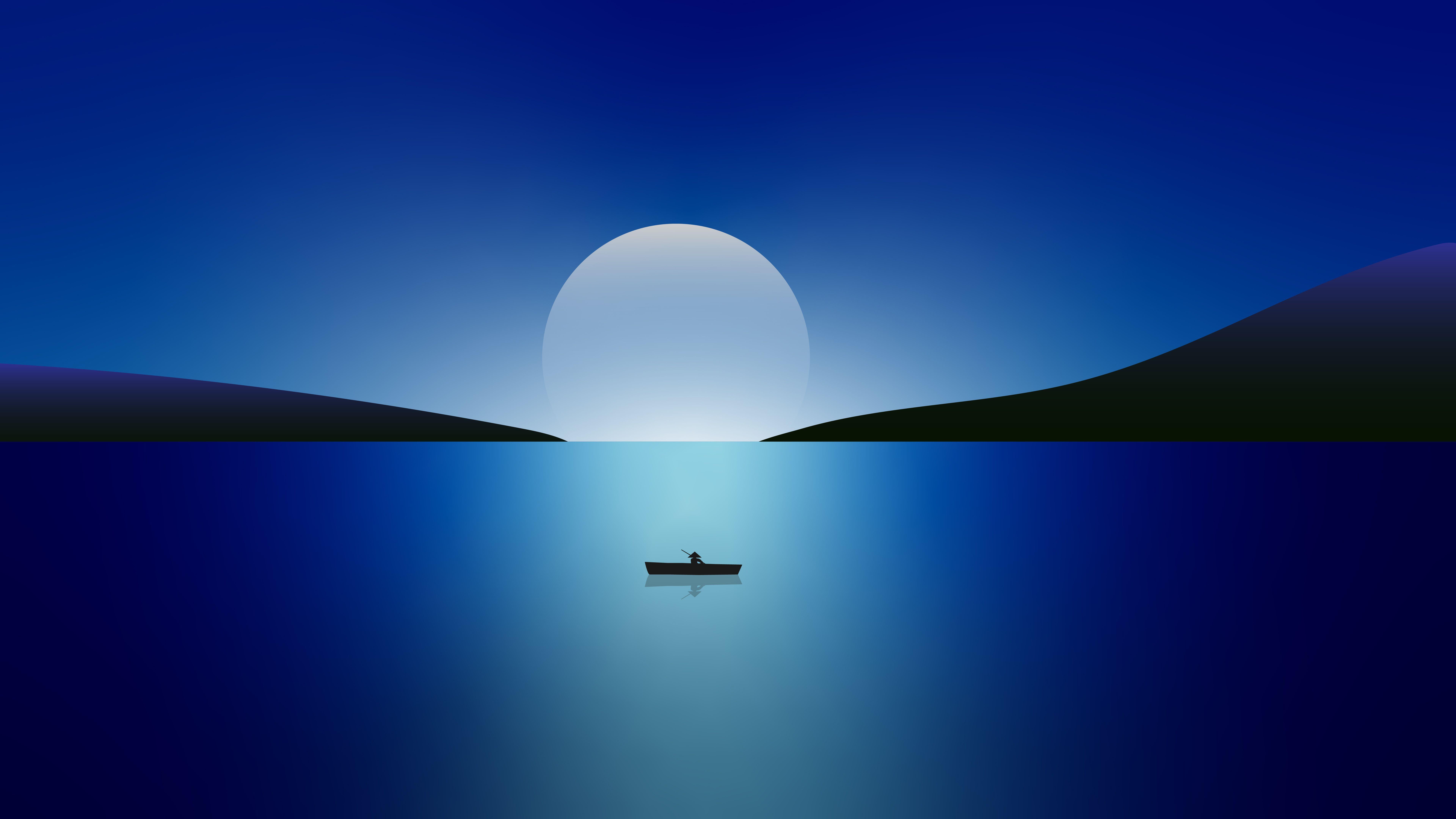 7680x4320 Boat Sailor Moon Night Minimal 8k iPad Air HD 4k Wallpaper, Image, Background, Photo and Picture