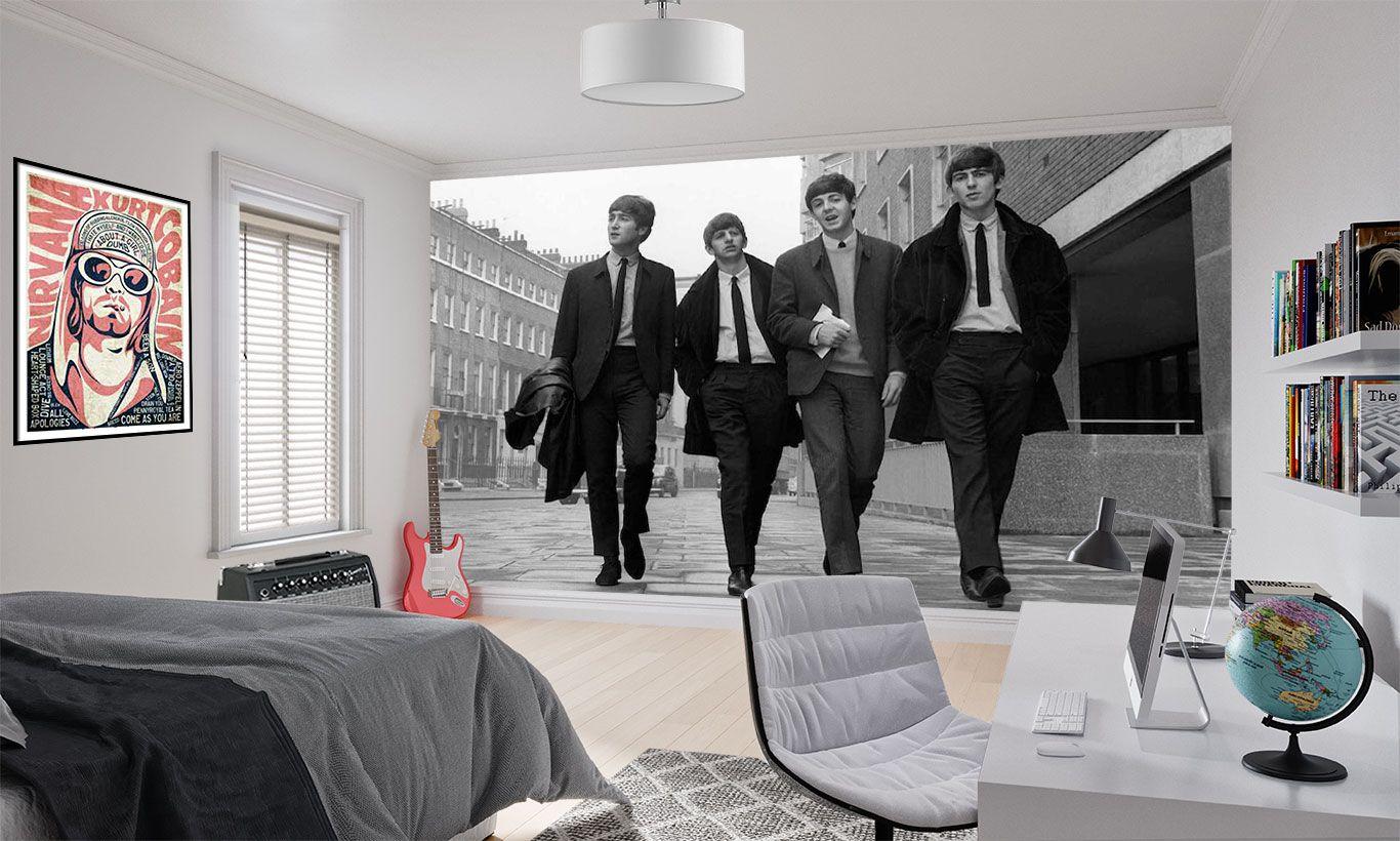 1366x820 The Beatles Black and White Wallpaper Mural