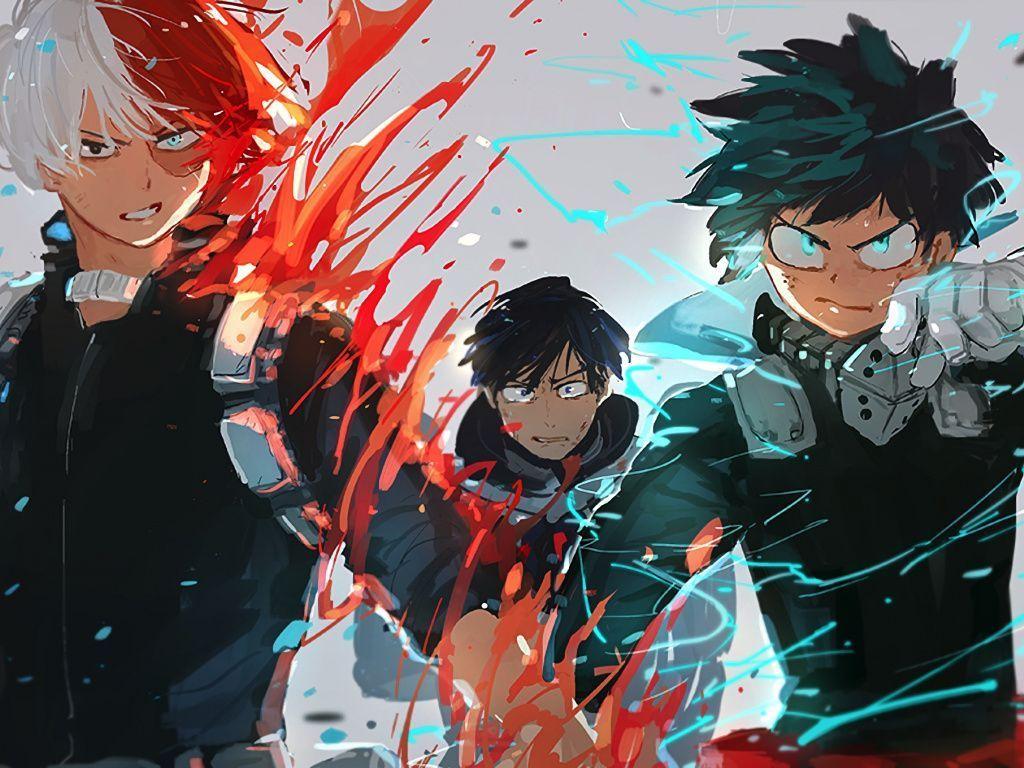 1024x768 Bnha Deku Bakugou and Todoroki Wallpaper