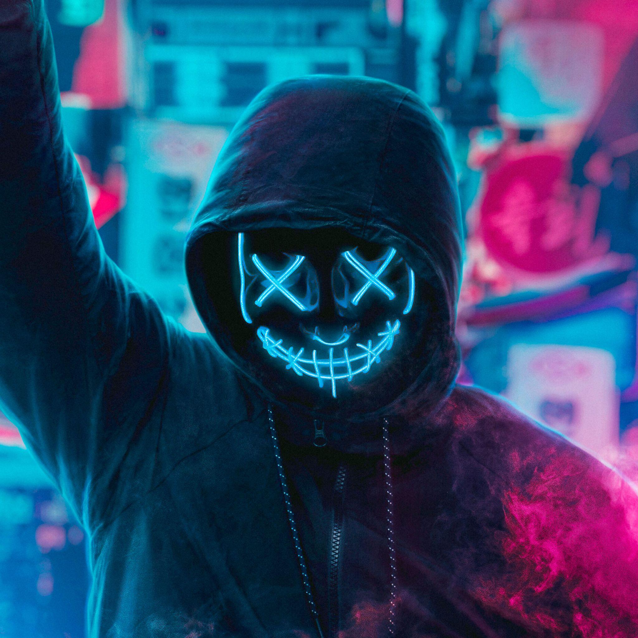 2048x2048 4k resolution neon wallpaper hd: iPhone Neon Mask Wallpaper
