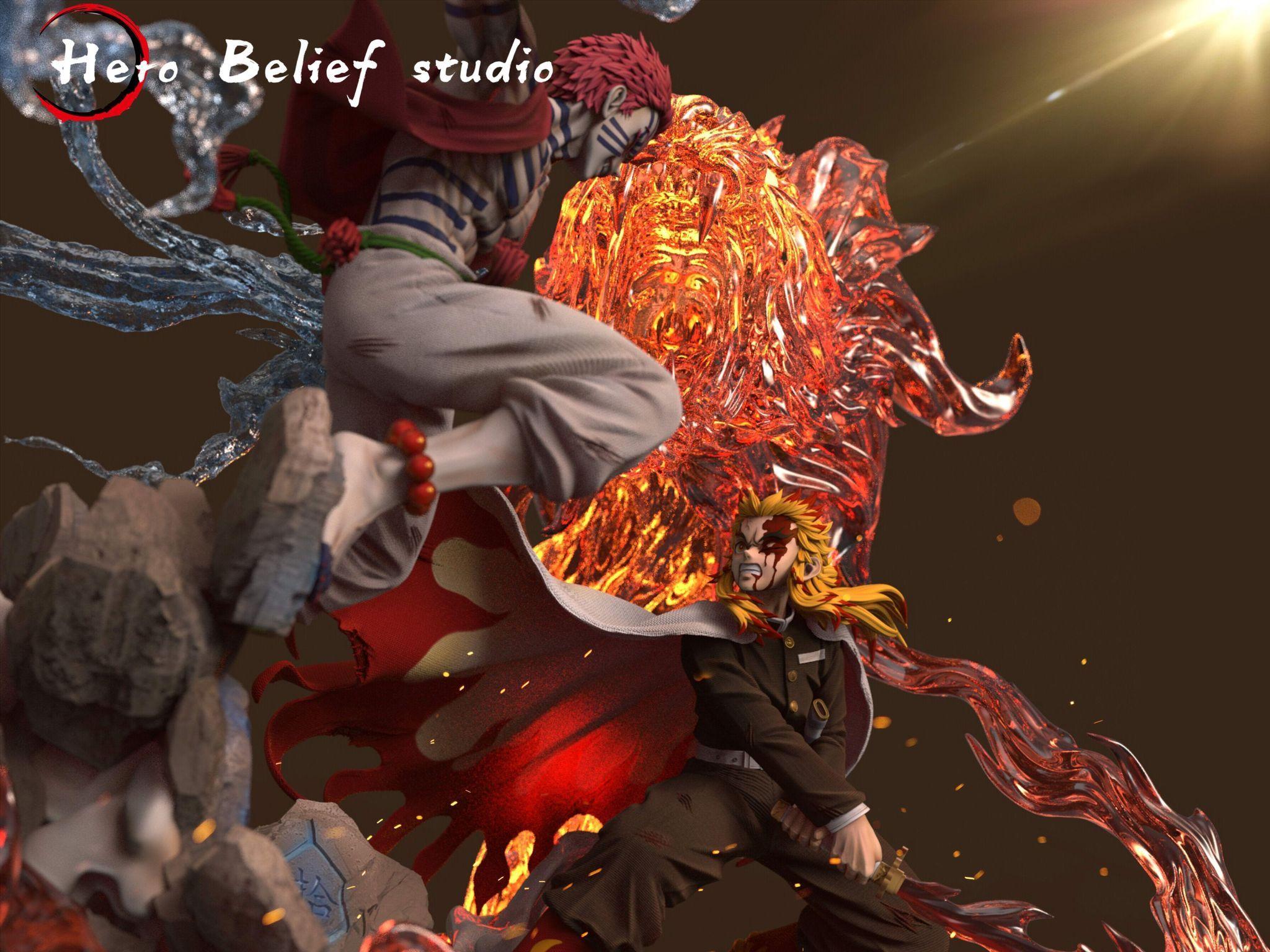 2048x1536 6 Scale Rengoku Kyoujurou VS Akaza With LED Slayer: Kimetsu