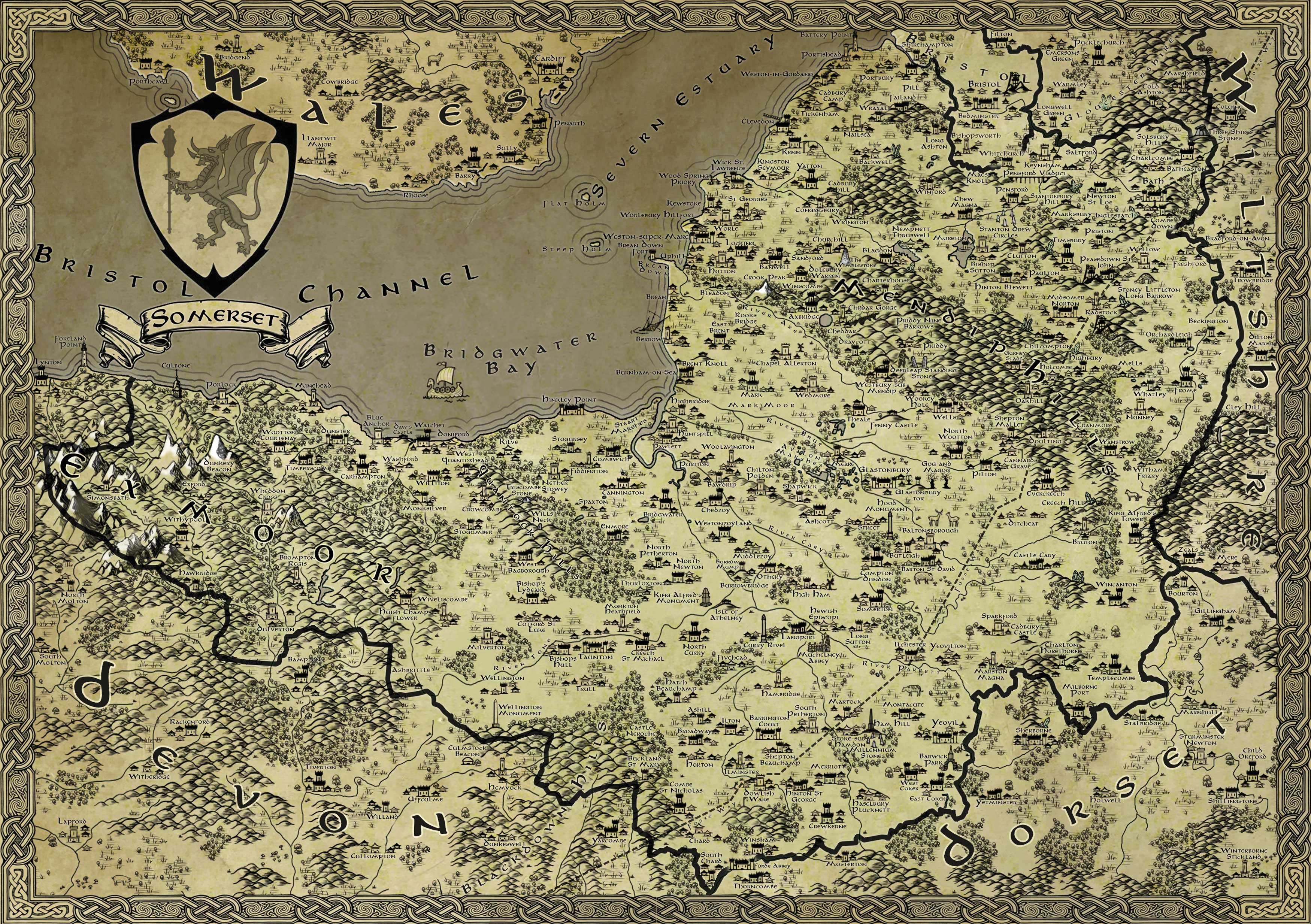 3500x2467 Somerset Fantasy Map Lord of the Rings Tolkien Wallpaper Mural