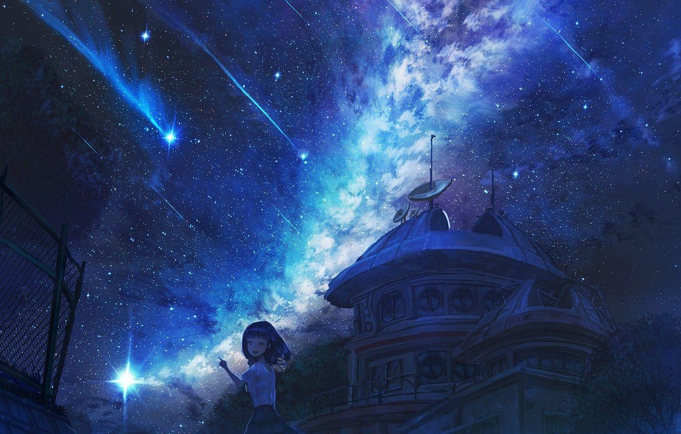 1332x850 Wallpaper girl, night, the milky way, Observatory, Starfall image for desktop, section арт