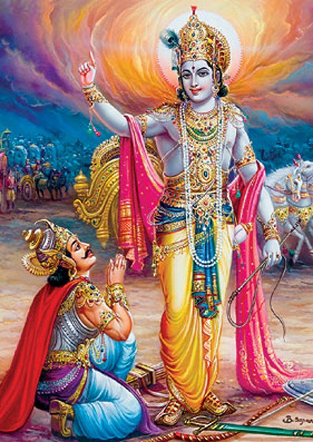 1024x1446 Wallpaper Lord Krishna With Arjuna Sri Saying Bhagavad Gita To