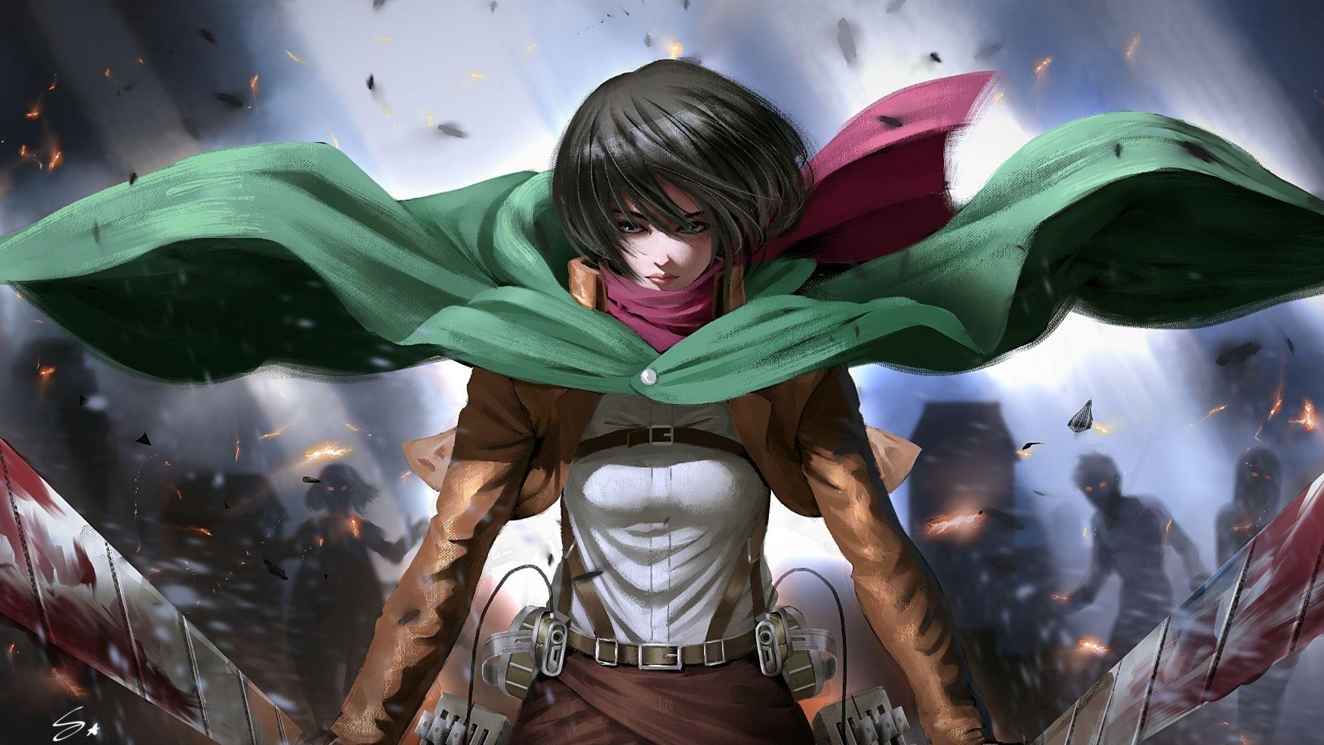 1920x1080 Download 1920x1080 wallpaper confident, attack on titan, mikasa ackerman, full hd, hdtv, fhd, 1080p, 1920x1080 HD image, background, 15897
