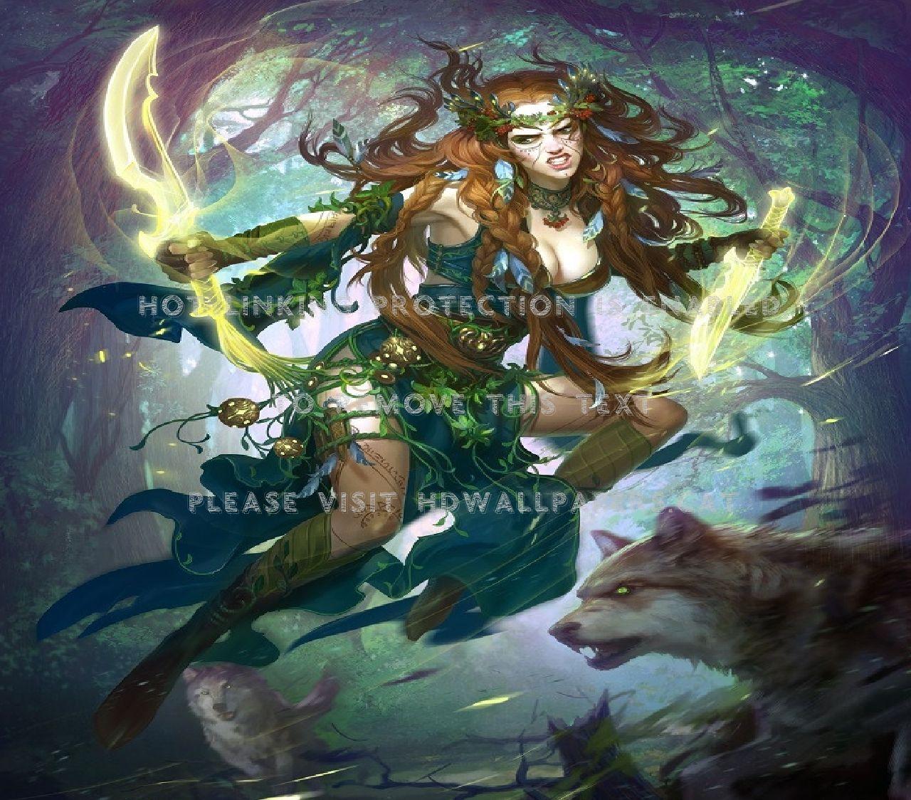1280x1124 wood elf forest wolves female tattoos