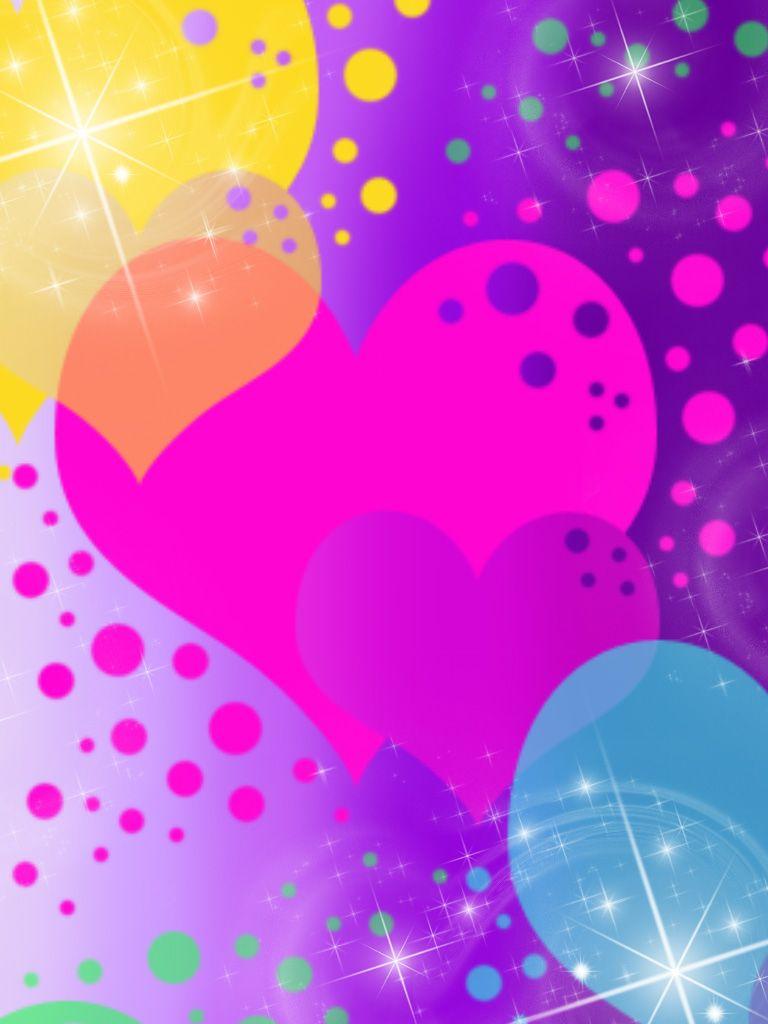 768x1024 Rainbow Hearts Wallpaper