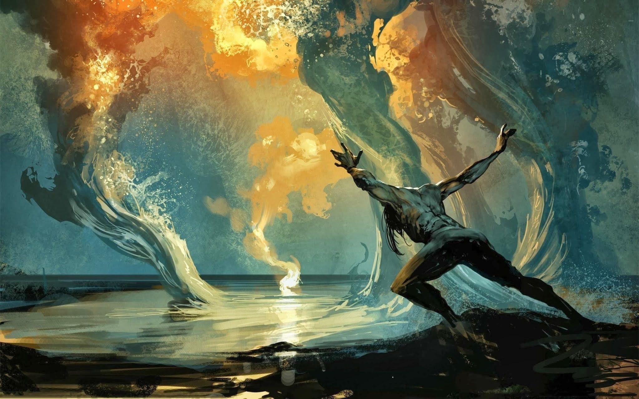 2048x1280 fantasy Art, Men, Magic, Artwork, Digital Art, Water Wallpaper HD / Desktop and Mobile Background