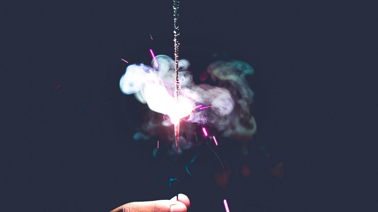 1280x720 Wallpaper dark hand sparkler spark smoke