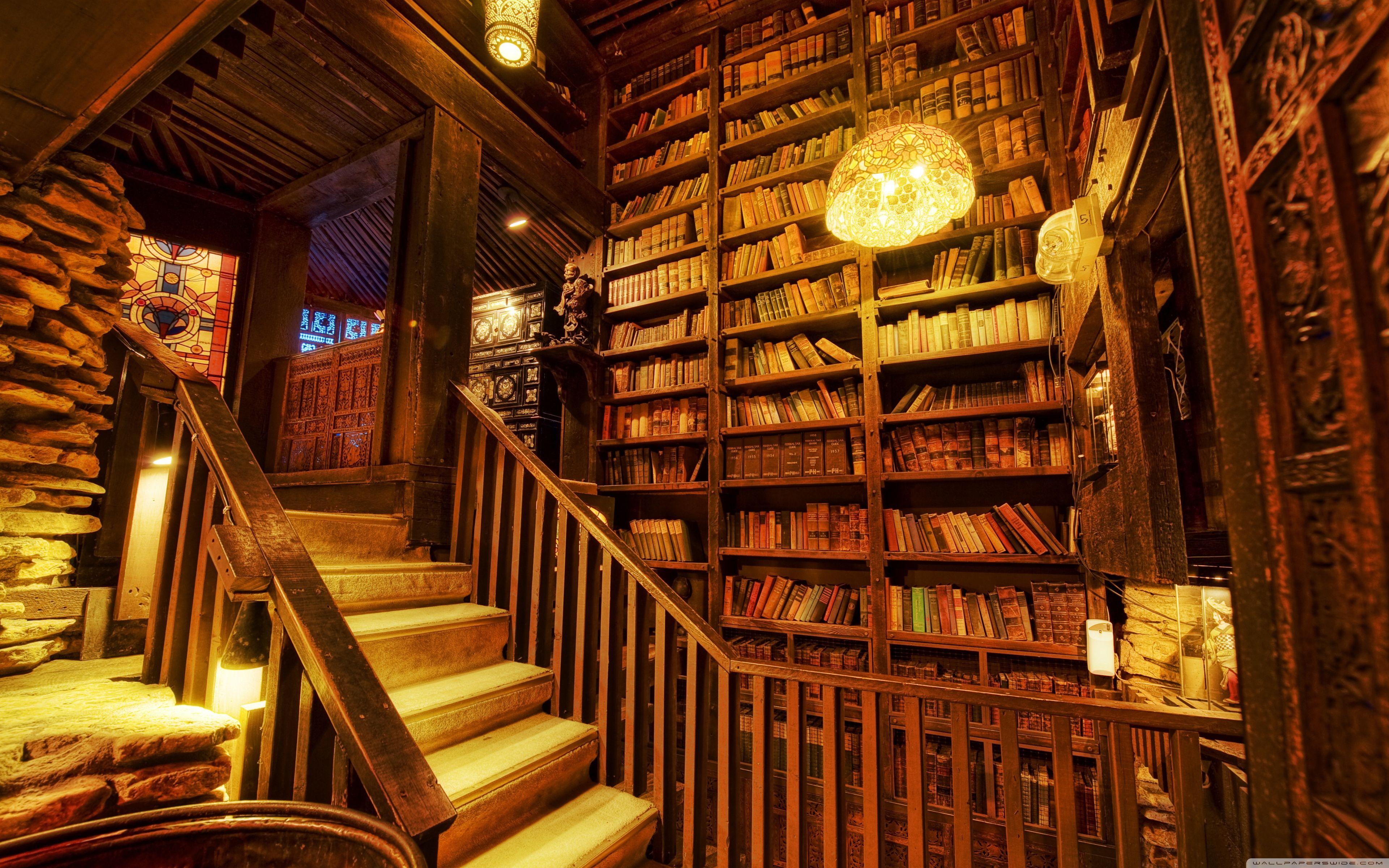 3840x2400 Vintage Library Wallpaper Desktop .