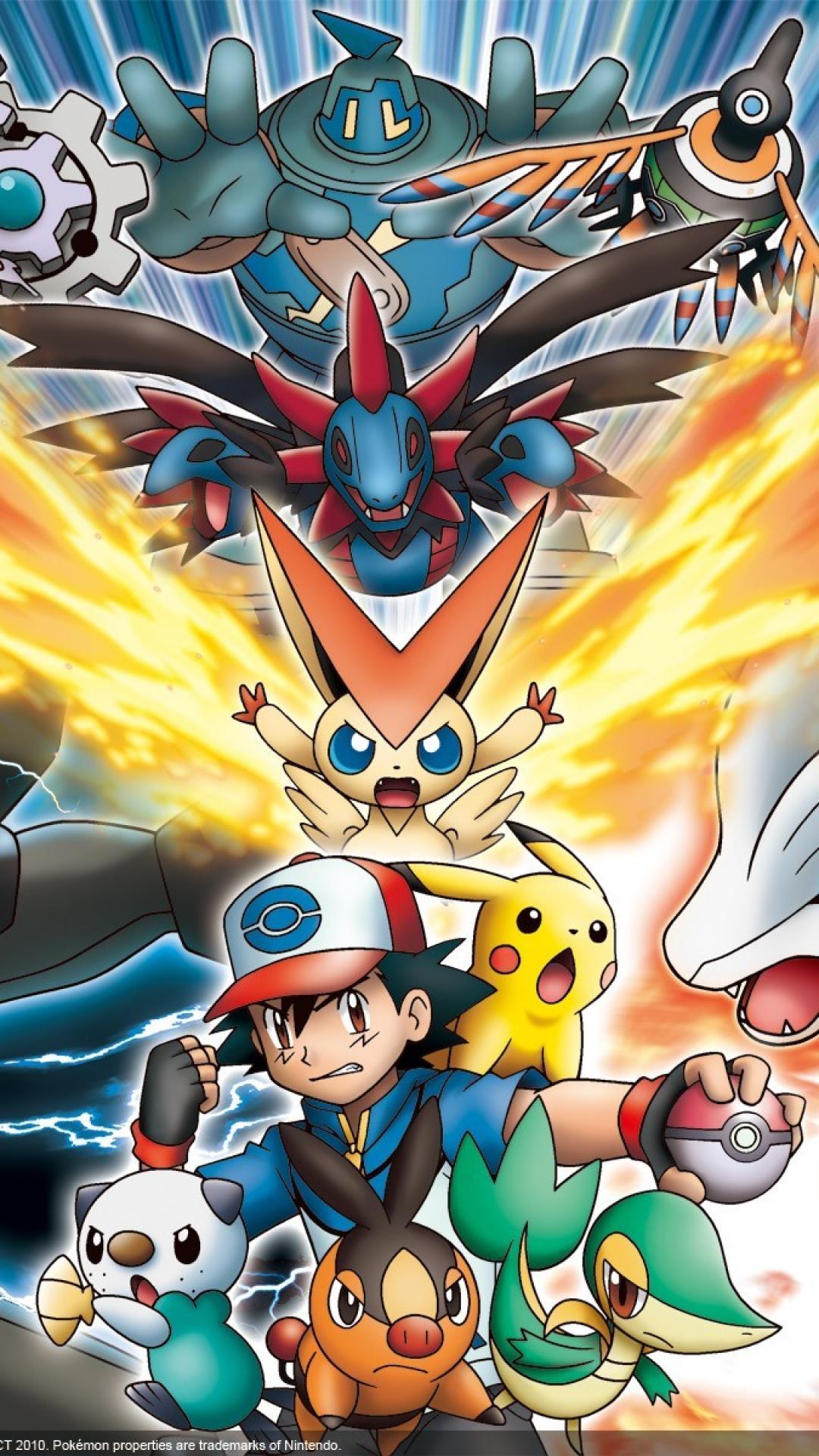 1080x1920 Ketchum tepig oshawott snivy reshiram victini klinklang wallpaper