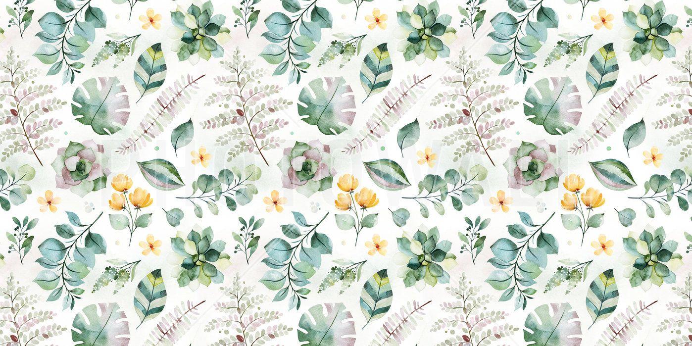 1398x699 Palm Tree and Fern Leaves
