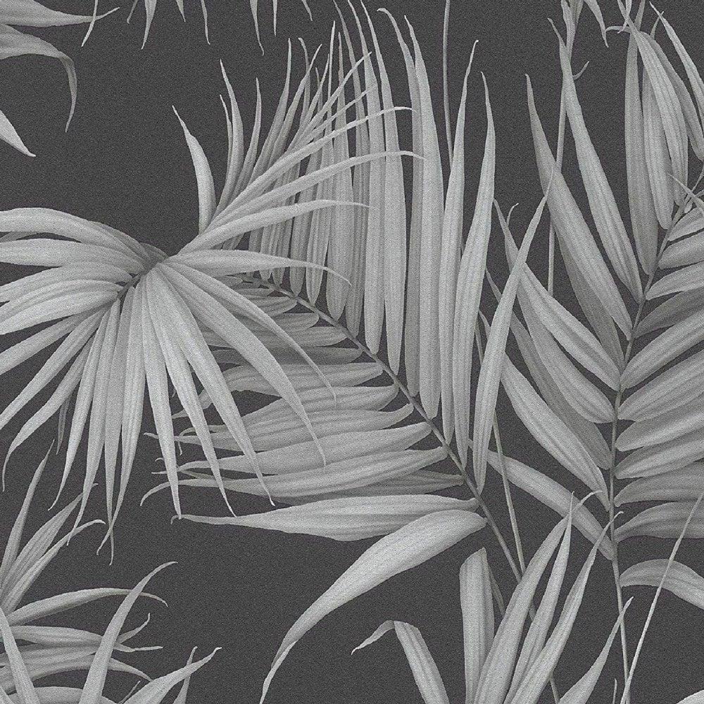 1000x1000 AS Creation Palm Tree Leaves Leaf Jungle Wallpaper Non Woven Black Grey 36505 3