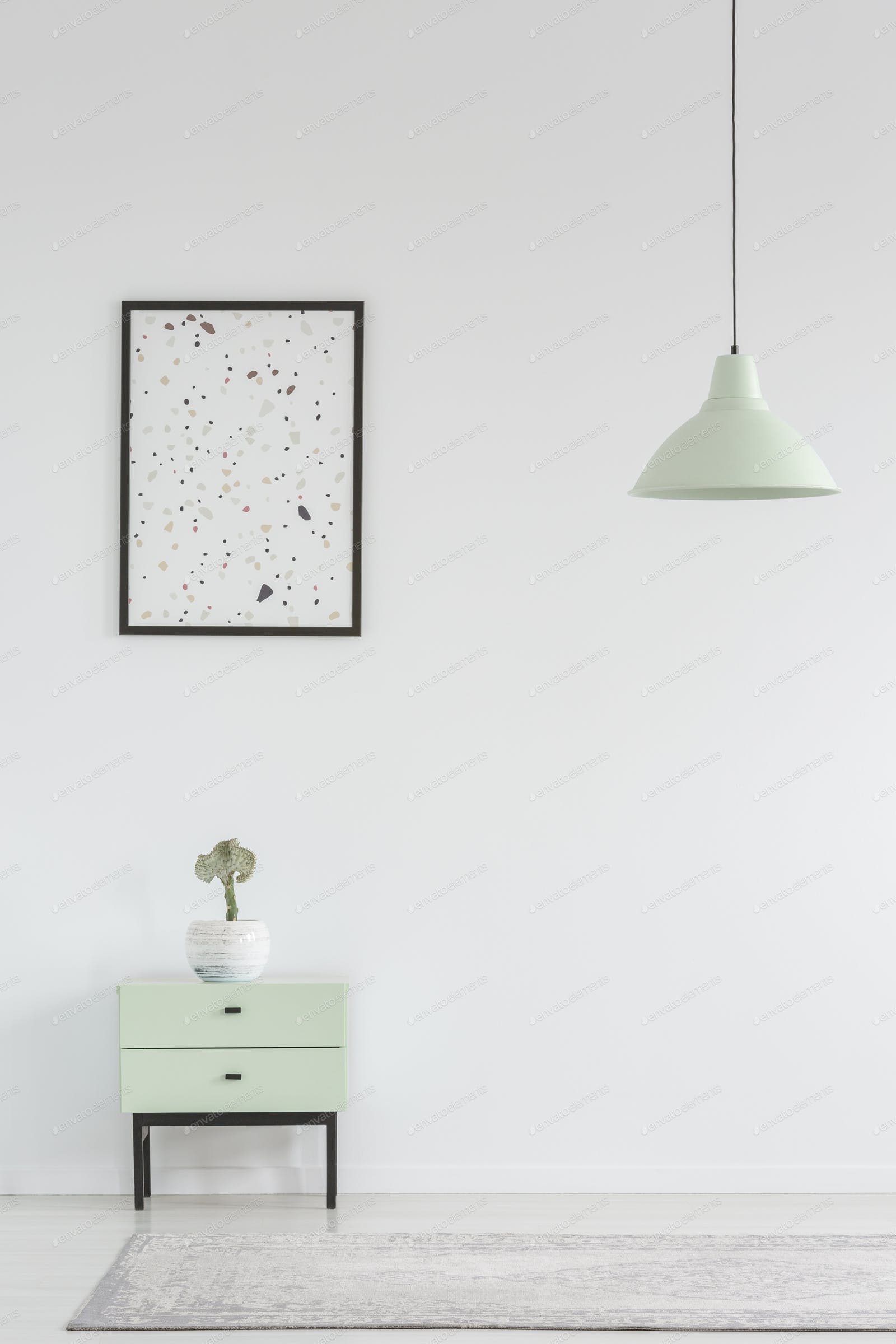 1600x2400 Poster above cabinet with plant in white minimal living room int photo by bialasiewicz on Envato Elements
