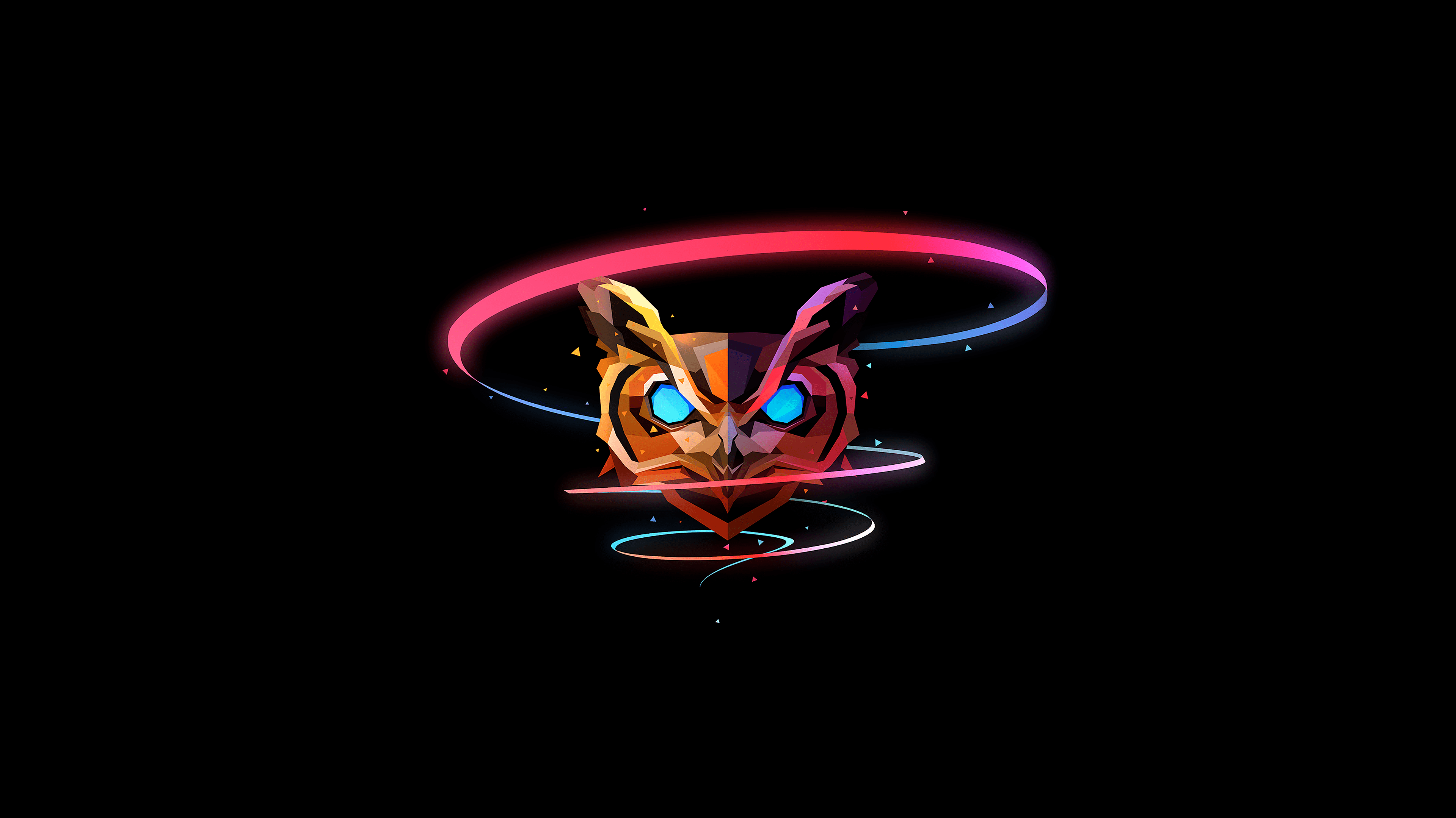 3840x2160 Owl 4K Wallpaper, Low poly, Artwork, AMOLED, Black background, Neon, Graphics CGI