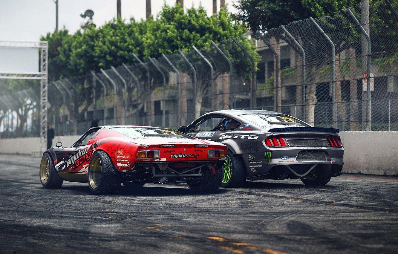1332x850 Wallpaper Drift, Cars, Lamborghini Miura, Rear, Ford Mustang RTR, by Khyzyl Saleem image for desktop, section другие марки