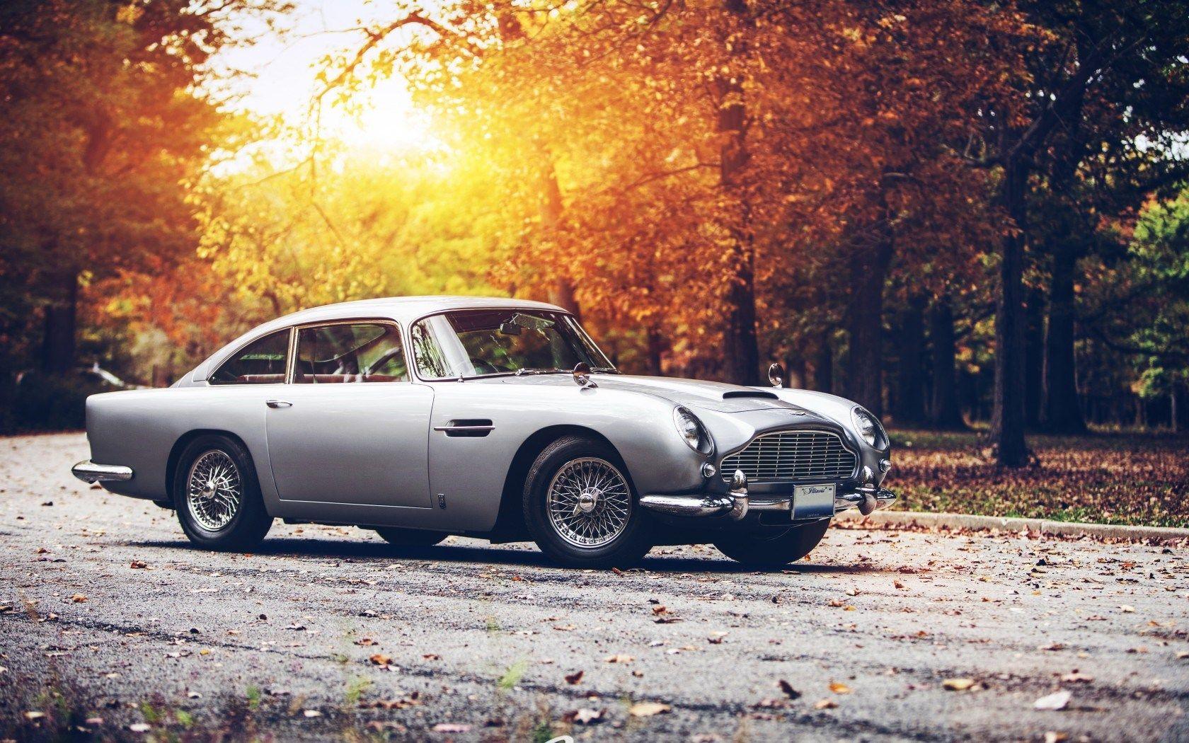 1680x1050 Aston Martin DB5 Autumn Park Road Desktop Wallpaper