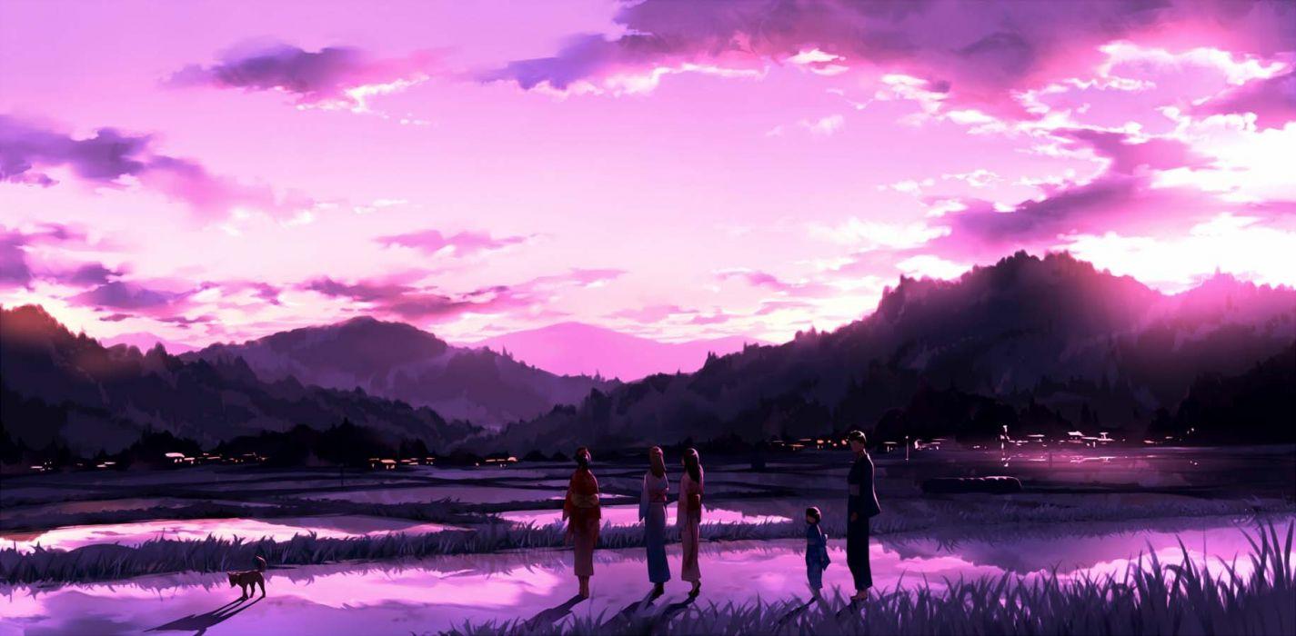 1425x700 Pink Anime Landscape Wallpaper
