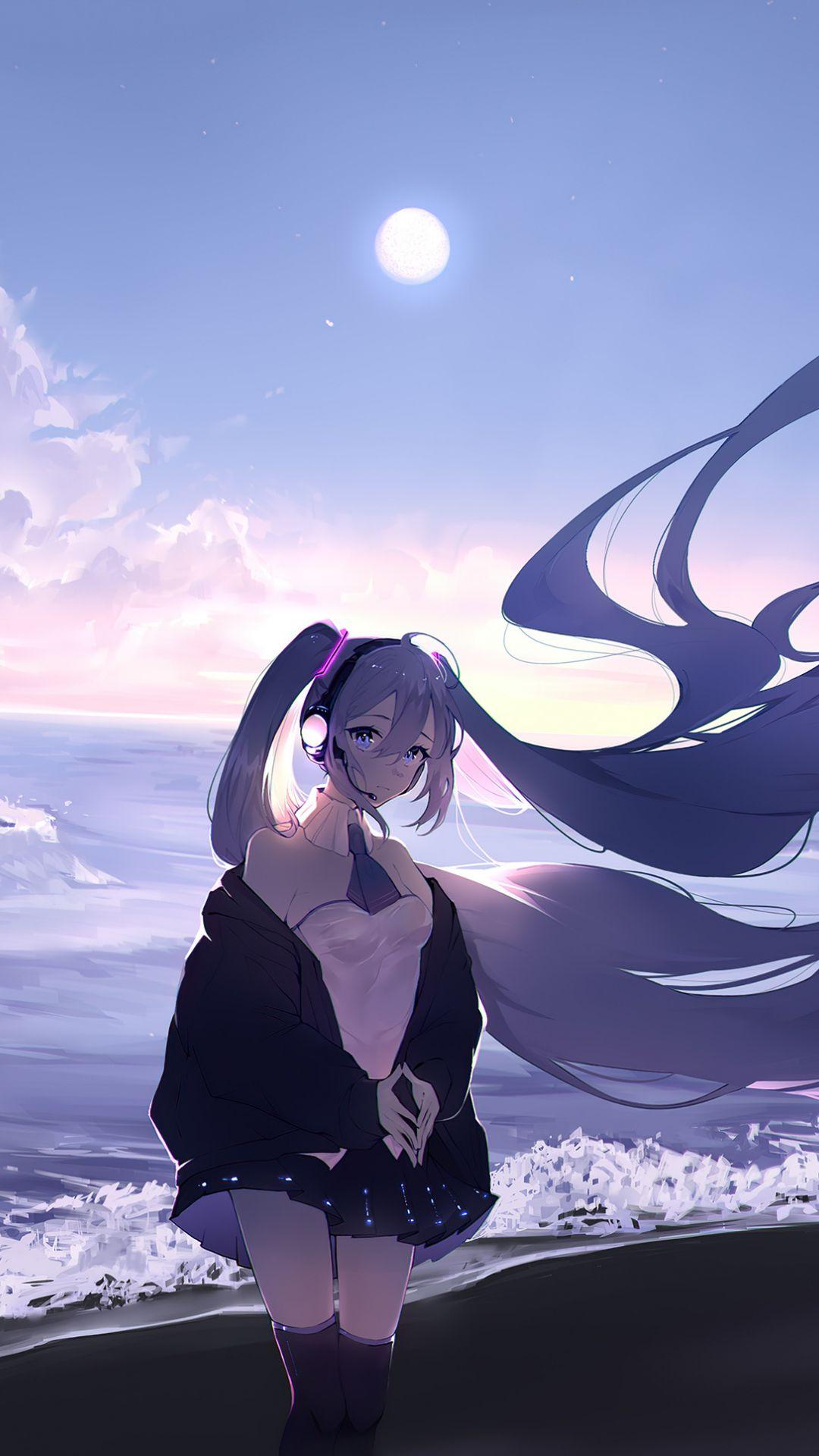 1080x1920 Hatsune Miku, long hairs, seashore wallpaper. Hatsune miku, Miku, Hatsune