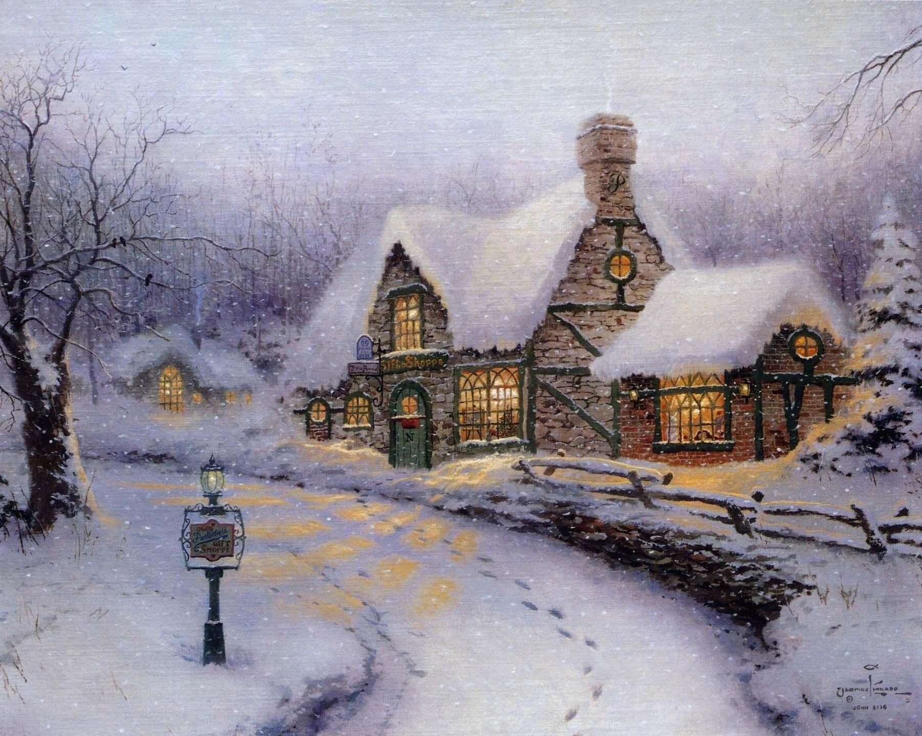 1803x1439 Thomas Kinkade Winter Wallpaper