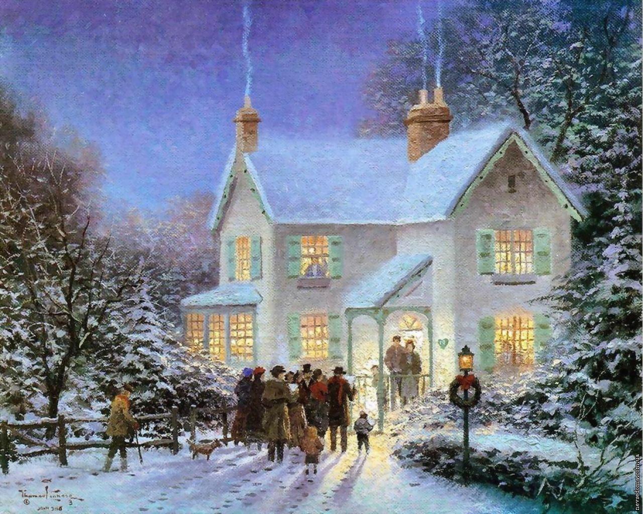 1280x1024 Thomas Kinkade Wallpaper, Paintings, Art Kinkade Winter Country HD Wallpaper