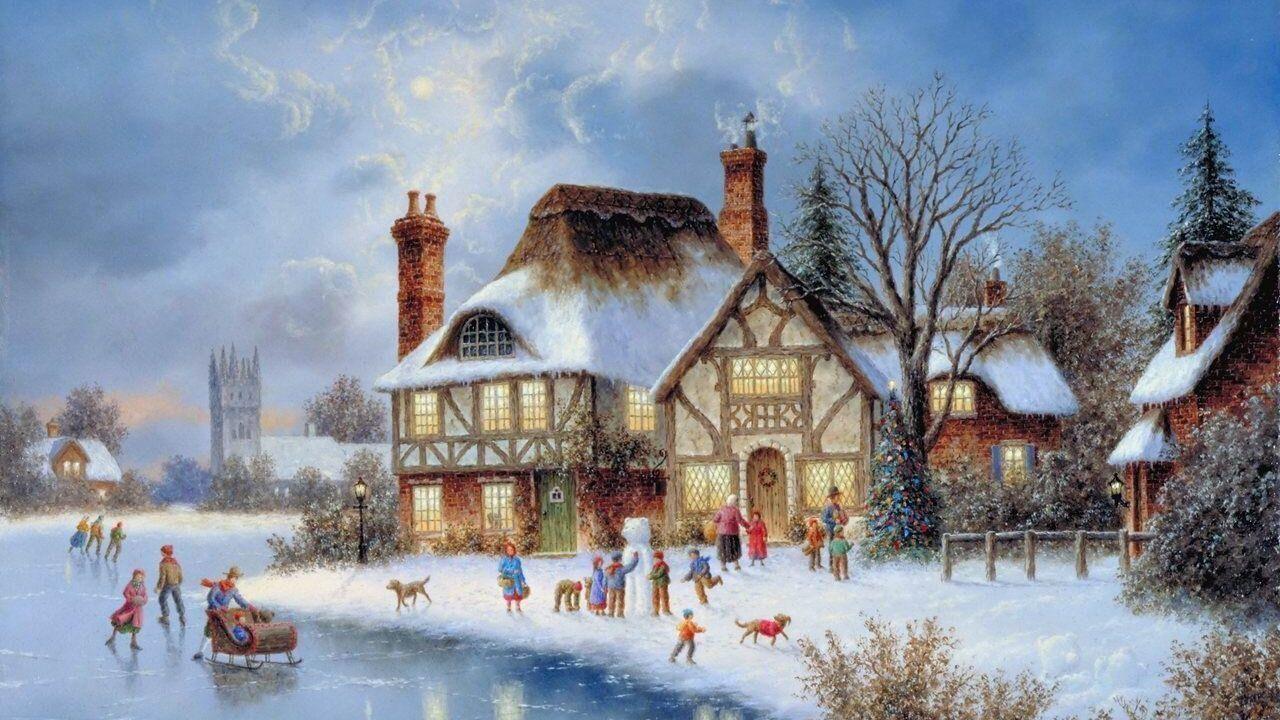 1280x720 Thomas Kinkade Christmas Desktop Wallpaper