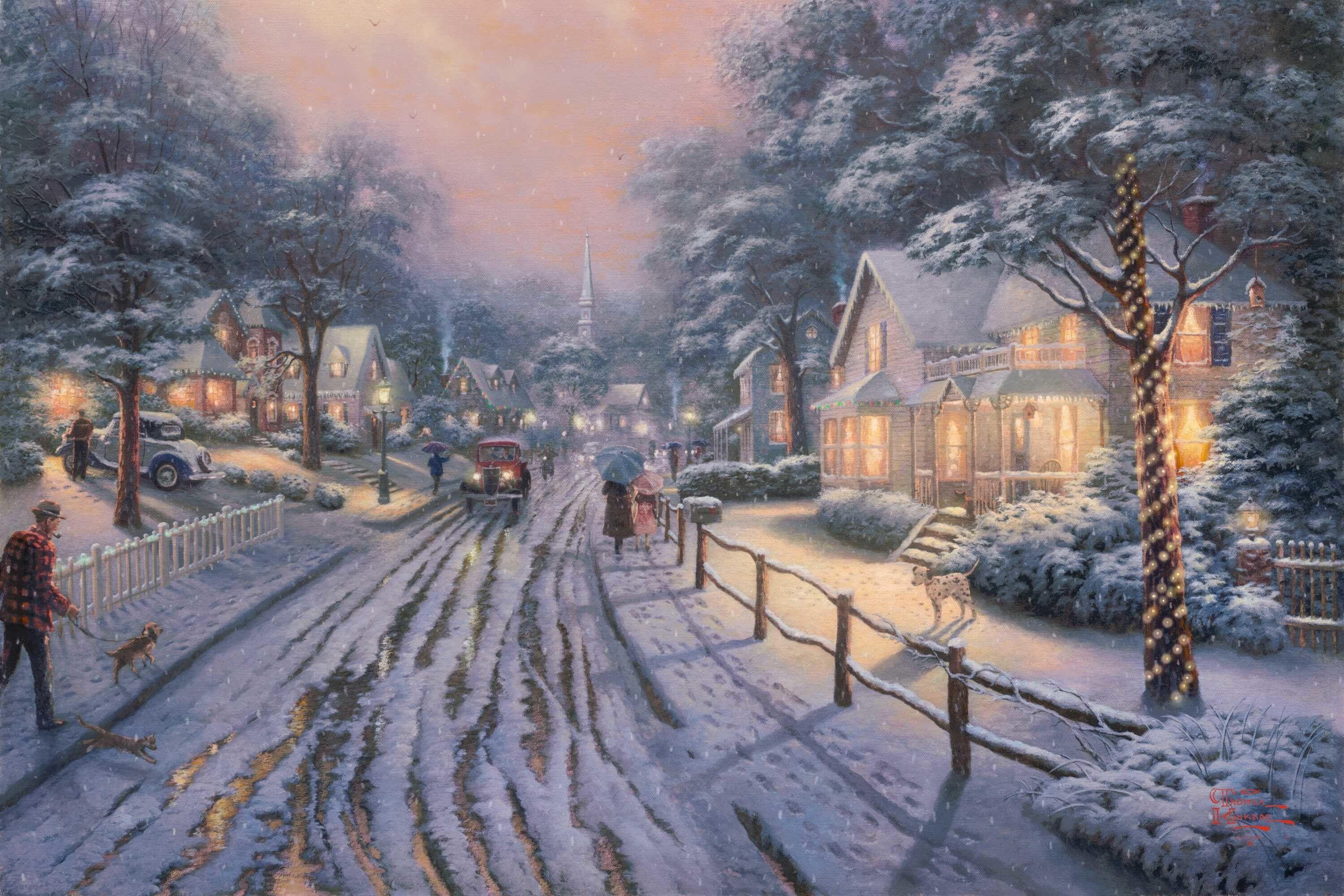 3000x2000 Thomas Kinkade Winter Wallpaper background picture